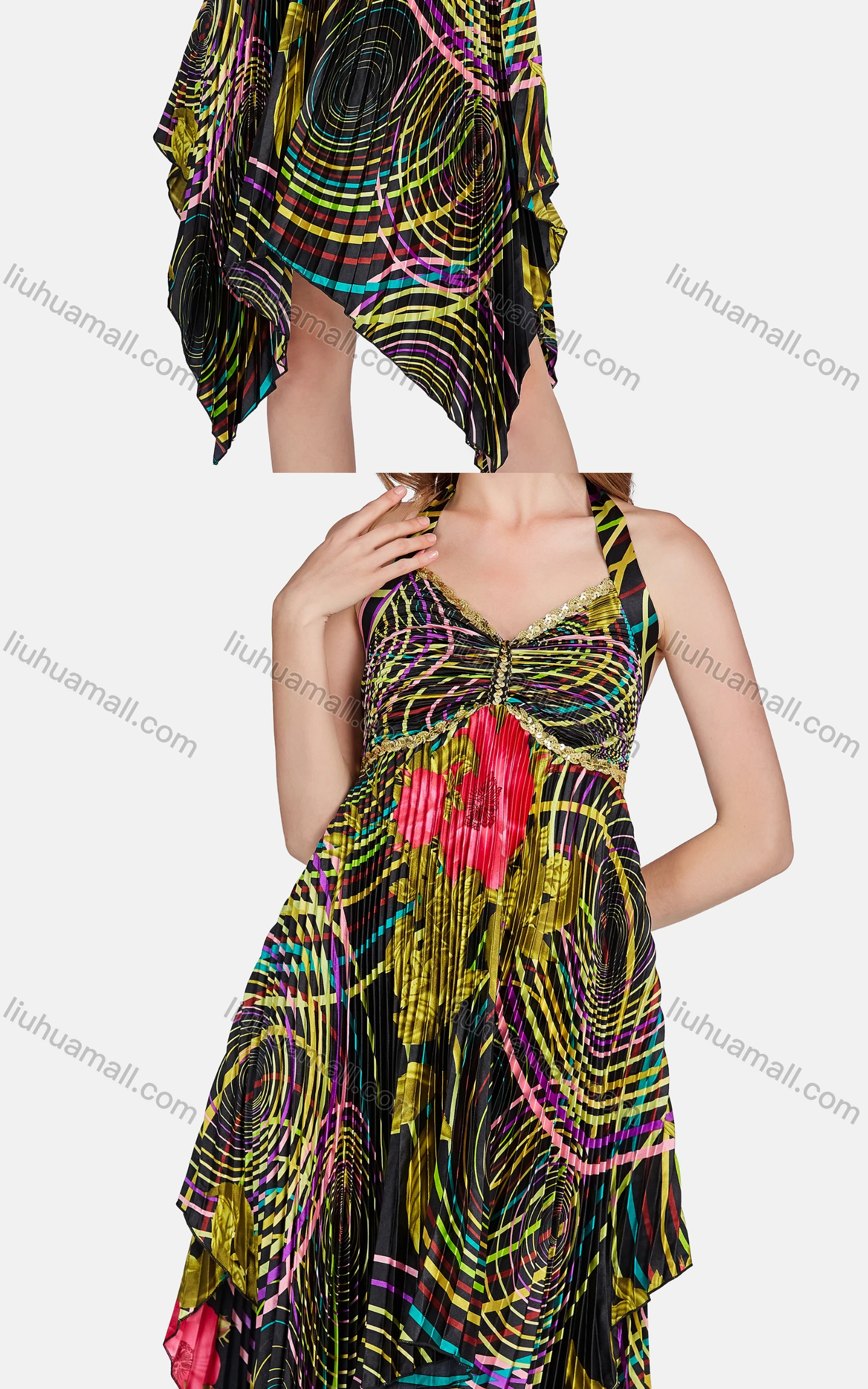 Wholesale Women's Sexy Spaghetti Strap Sleeveless Floral Hanky Hem Cami Dress 7331# - Liuhuamall