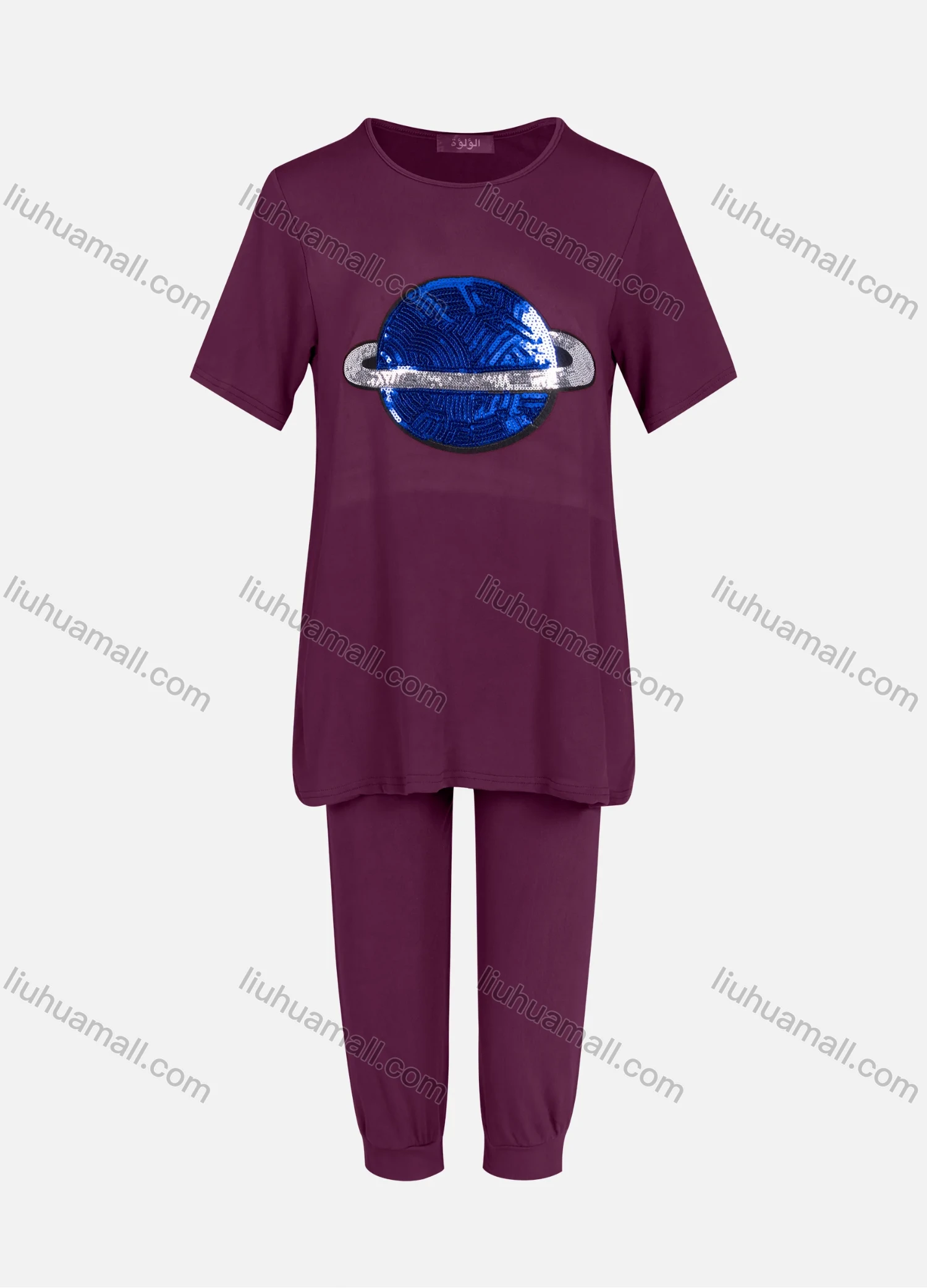 Wholesale Women's Casual Round Neck Short Sleeve Sequins Tee & Pants 2 Piece Set 3399# - Liuhuamall