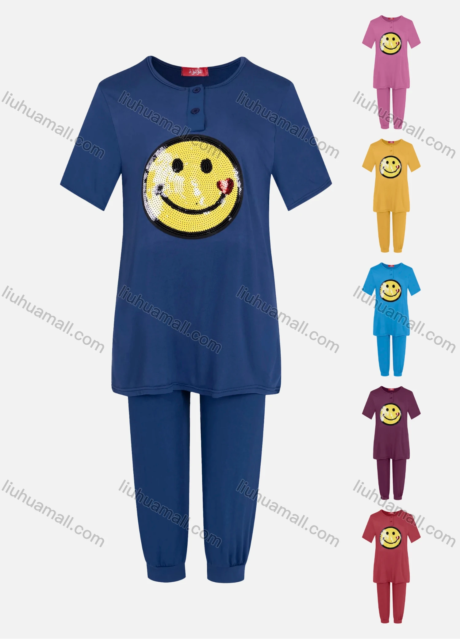 Wholesale Women's Casual Round Neck Short Sleeve Sequins Tee & Pants 2 Piece Set 3401# - Liuhuamall