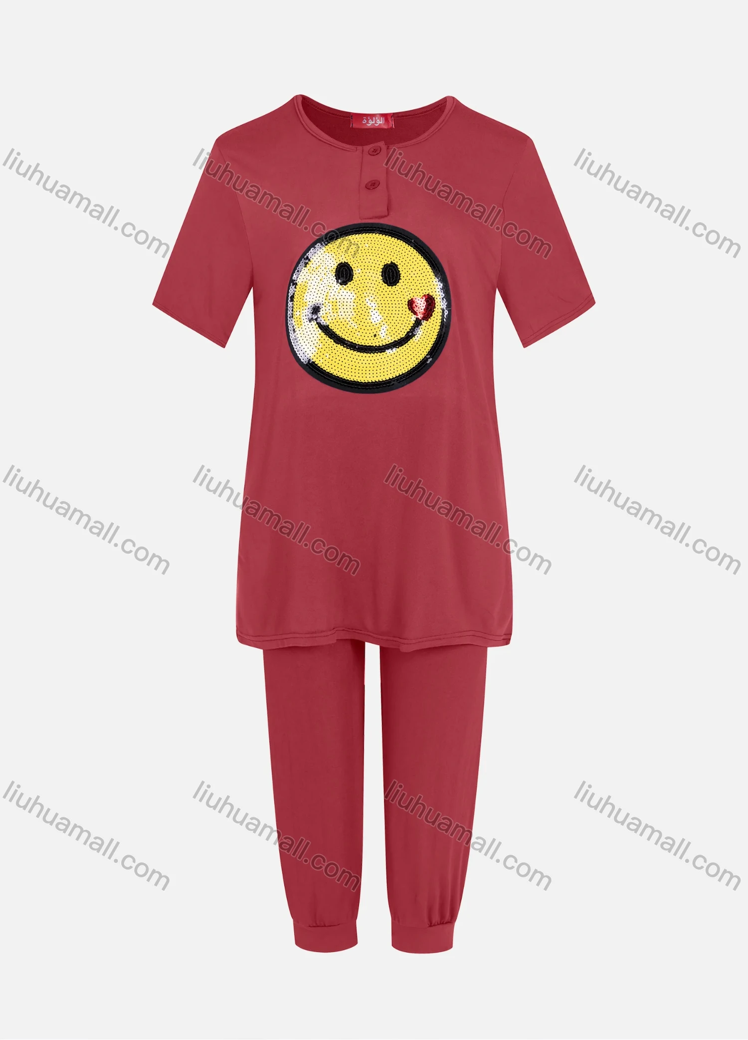 Wholesale Women's Casual Round Neck Short Sleeve Sequins Tee & Pants 2 Piece Set 3401# - Liuhuamall