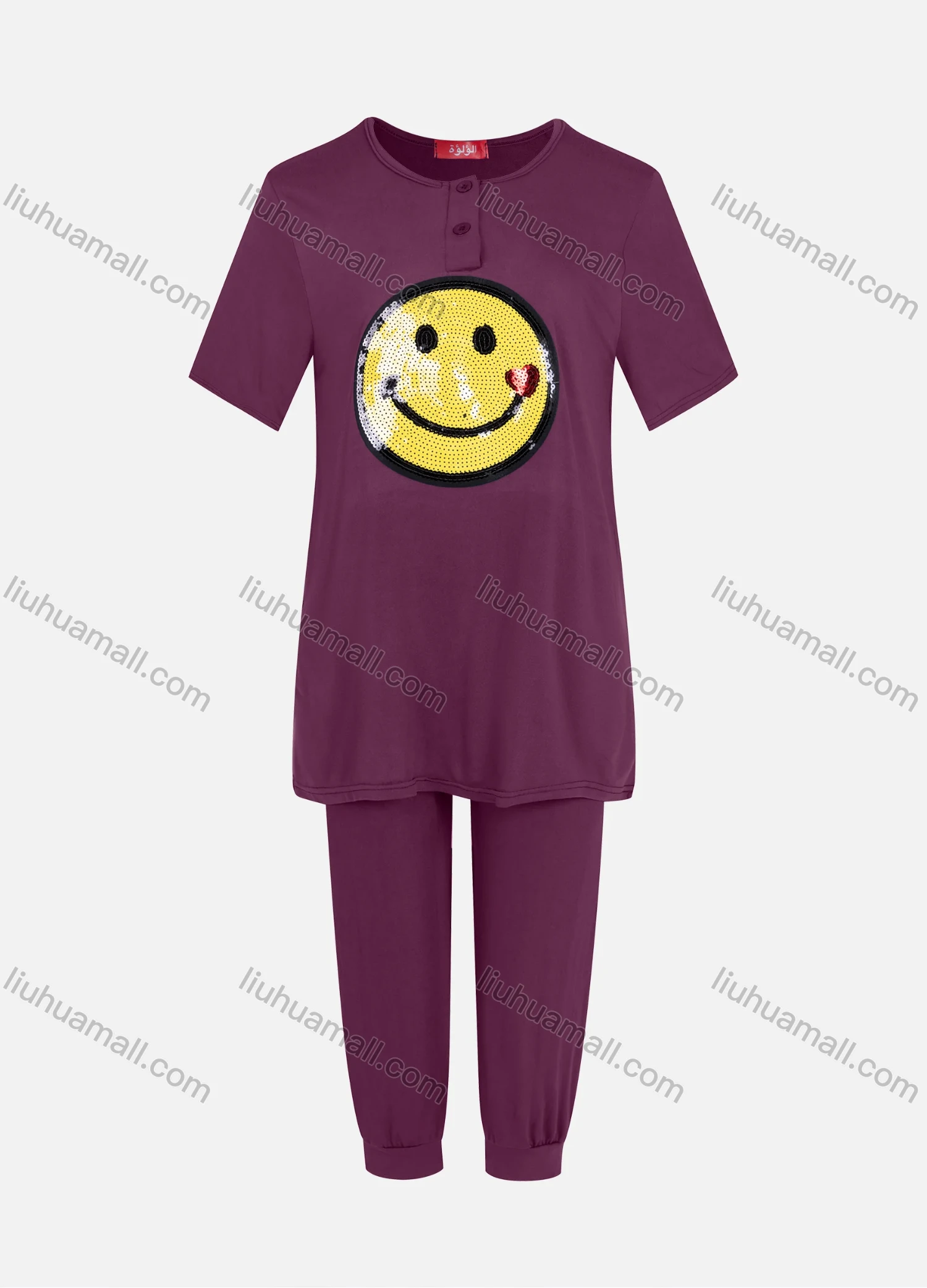 Wholesale Women's Casual Round Neck Short Sleeve Sequins Tee & Pants 2 Piece Set 3401# - Liuhuamall