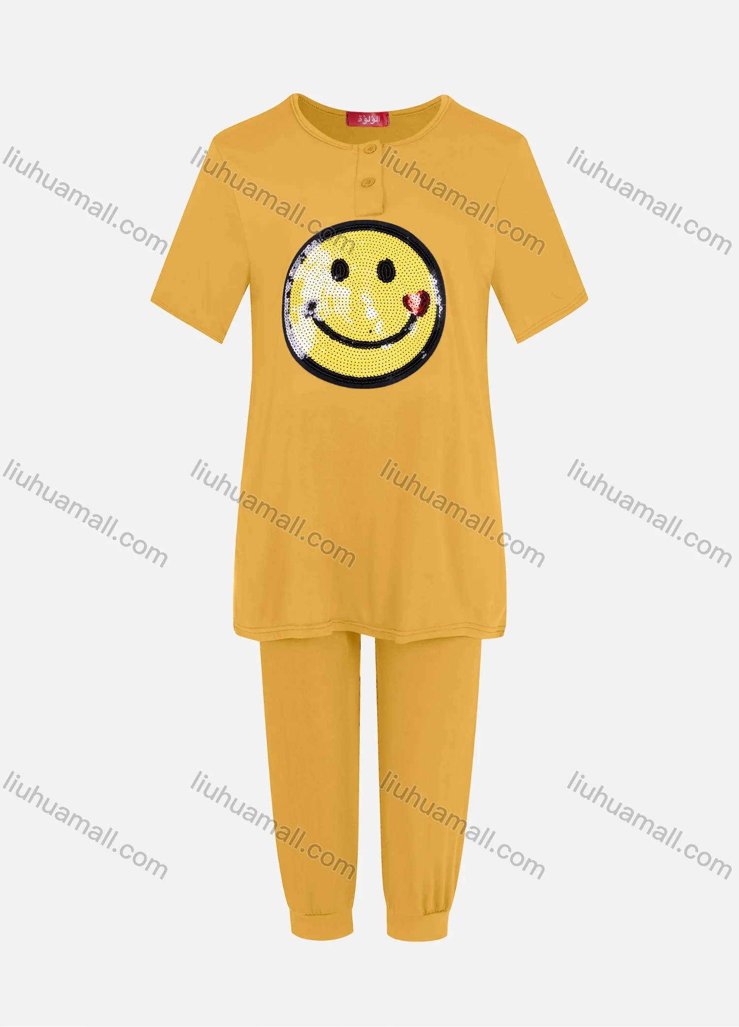 Wholesale Women's Casual Round Neck Short Sleeve Sequins Tee & Pants 2 Piece Set 3401# - Liuhuamall