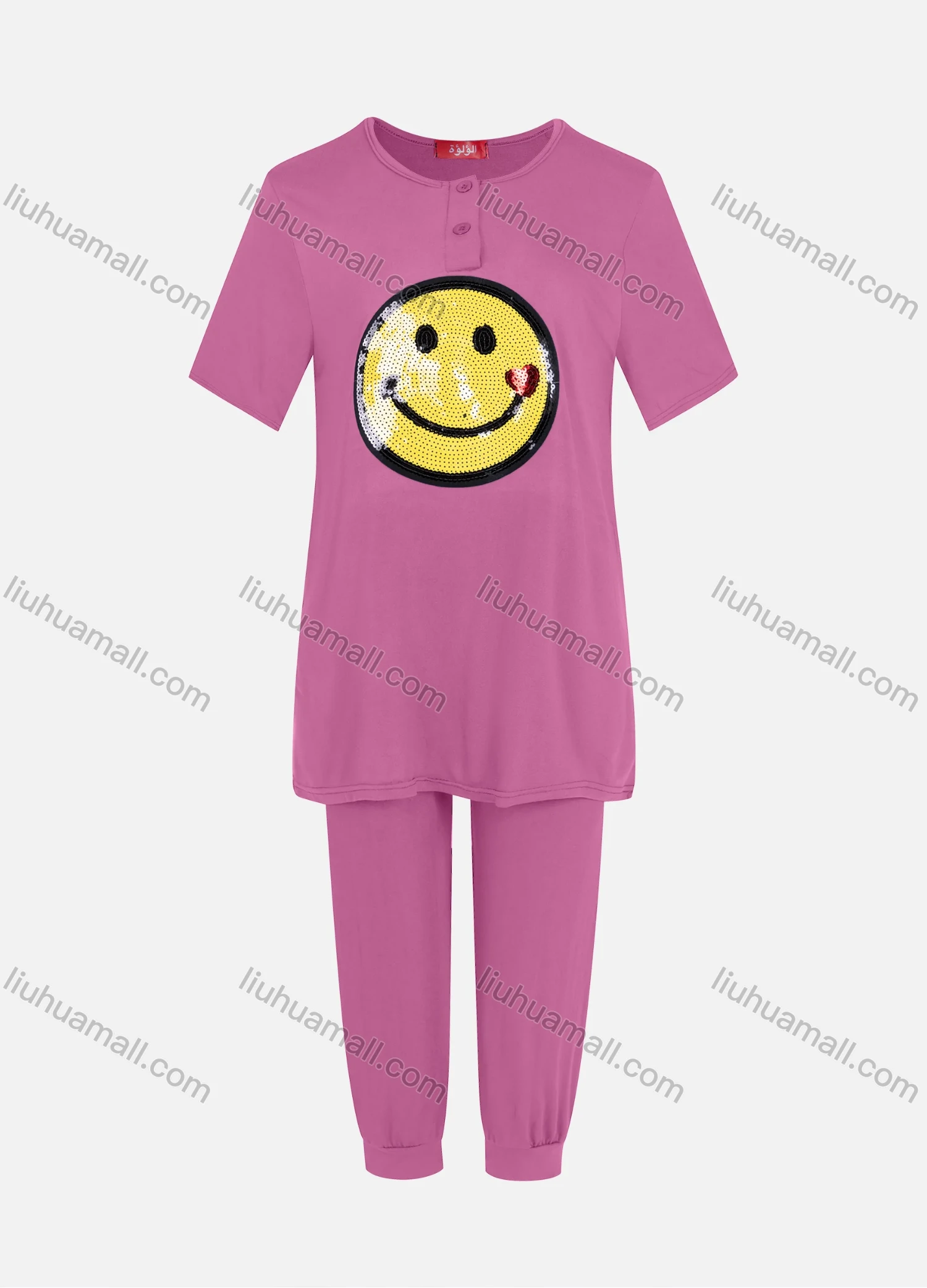 Wholesale Women's Casual Round Neck Short Sleeve Sequins Tee & Pants 2 Piece Set 3401# - Liuhuamall