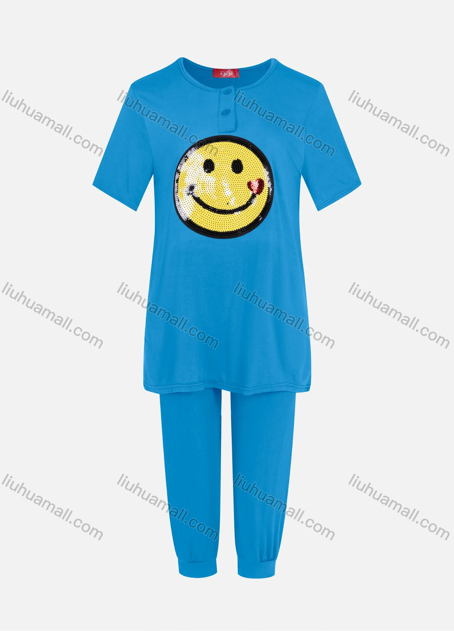 Wholesale Women's Casual Round Neck Short Sleeve Sequins Tee & Pants 2 Piece Set 3401# - Liuhuamall