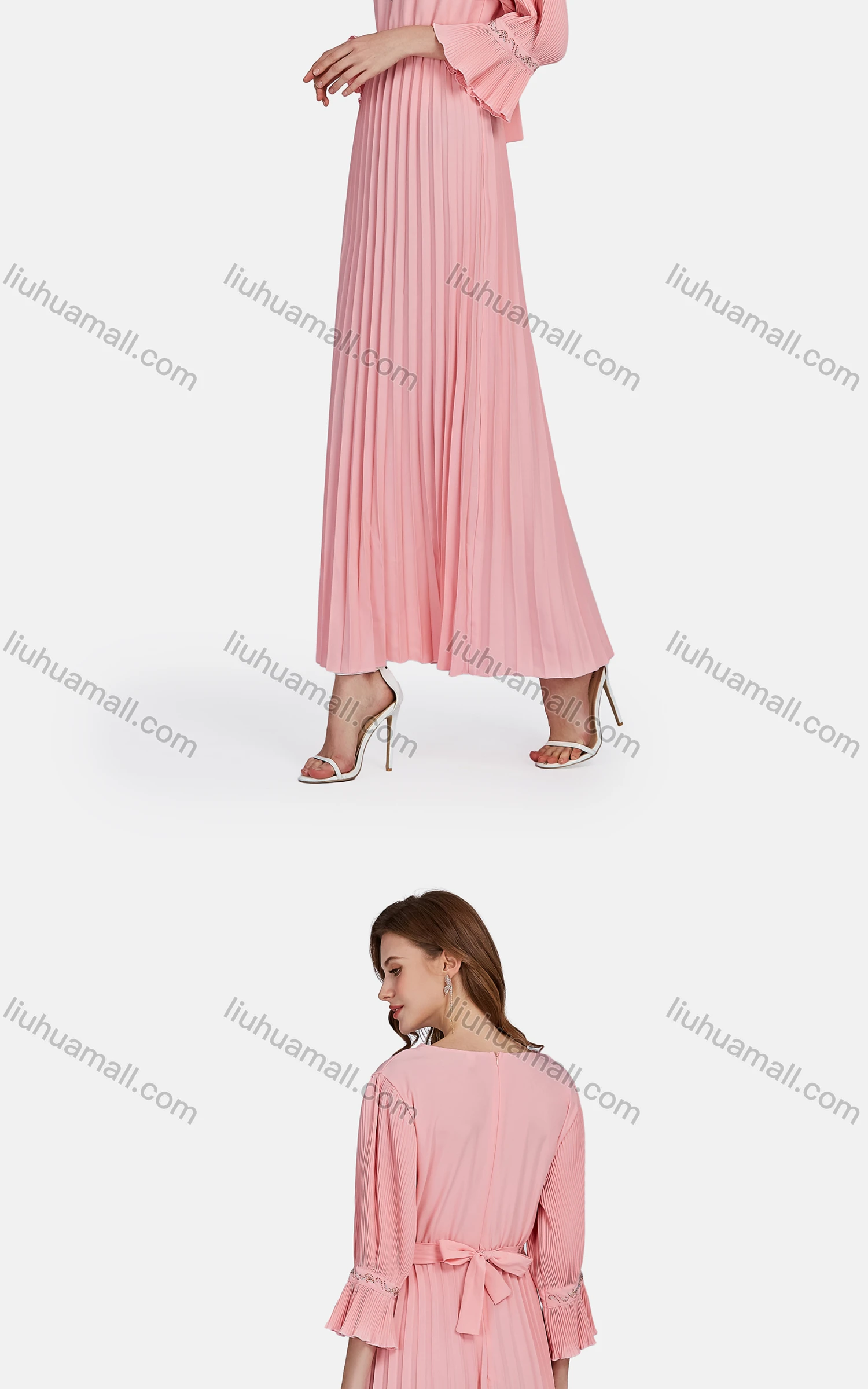 Wholesale Women's Elegant Bell Sleeve Peplum Rhinestone Dress 3412# - Liuhuamall