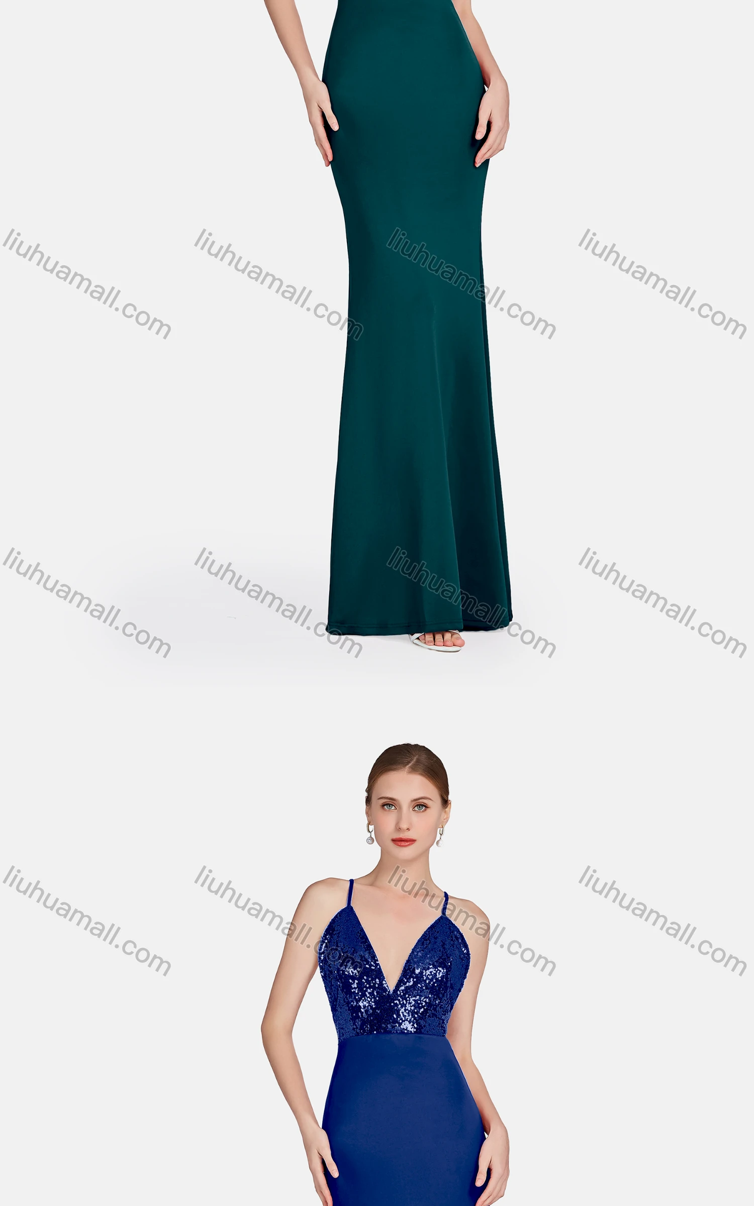 Wholesale Women's Glamorous Spaghetti Strap Sequin Backless Zip Back Evening Dress - Liuhuamall