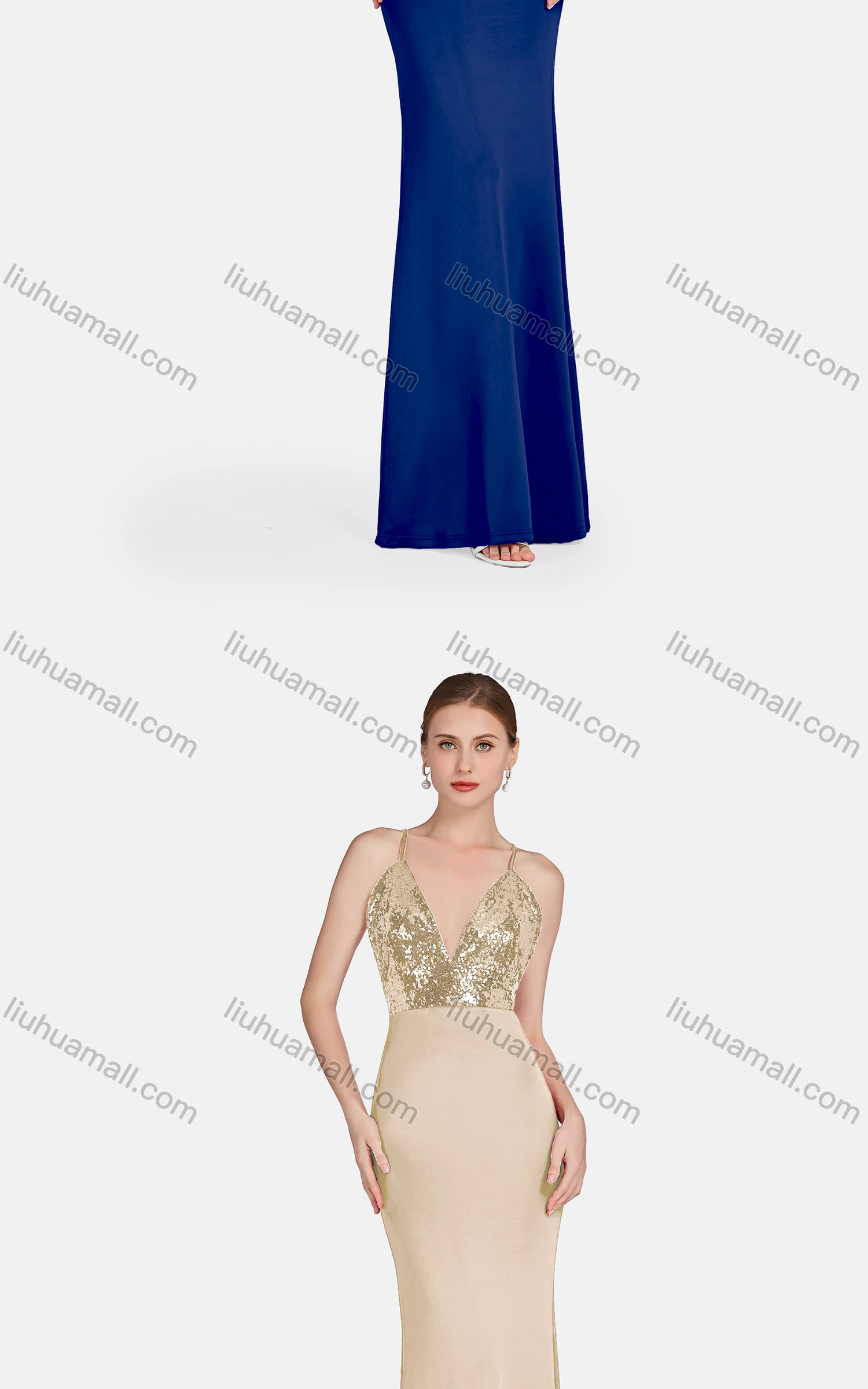 Wholesale Women's Glamorous Spaghetti Strap Sequin Backless Zip Back Evening Dress - Liuhuamall