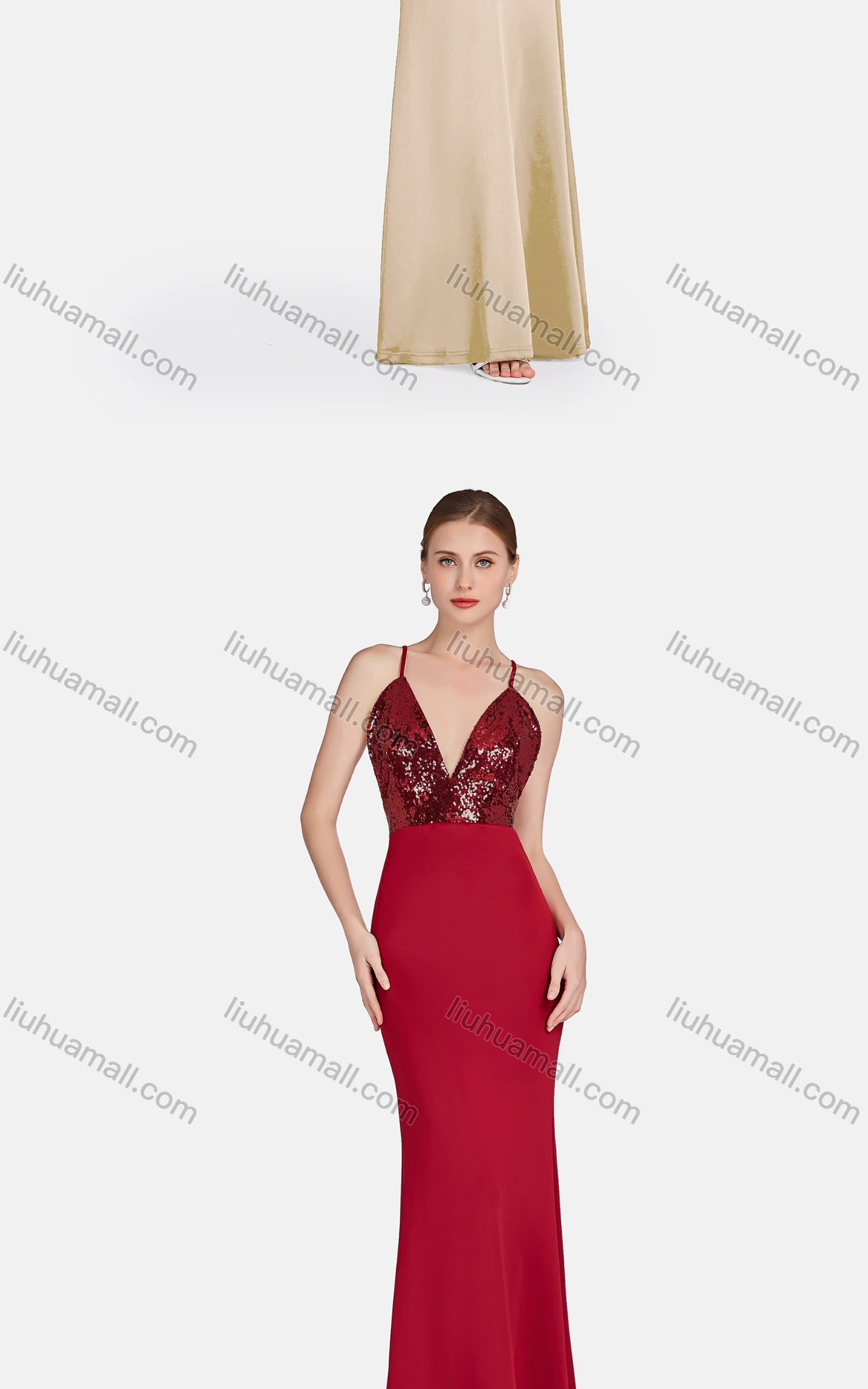 Wholesale Women's Glamorous Spaghetti Strap Sequin Backless Zip Back Evening Dress - Liuhuamall