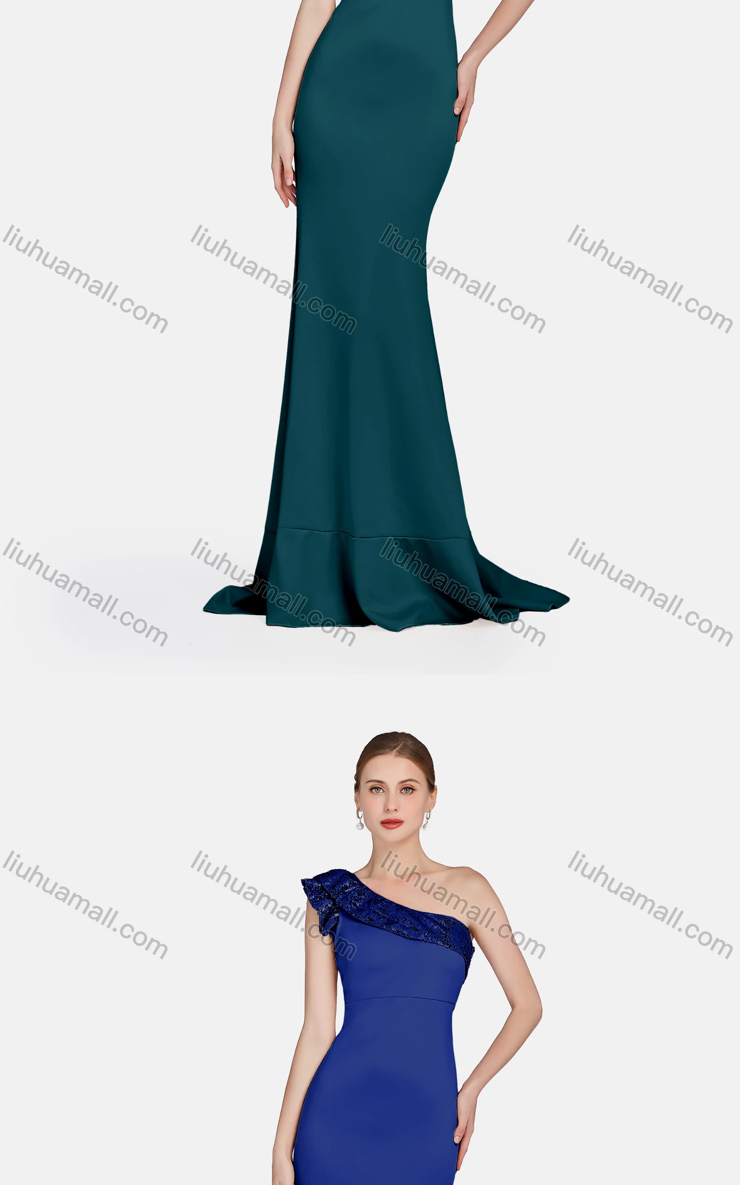 Wholesale Women's Glamorous One Shoulder Ruffle Trim Sequin Floor Length Evening Dress - Liuhuamall