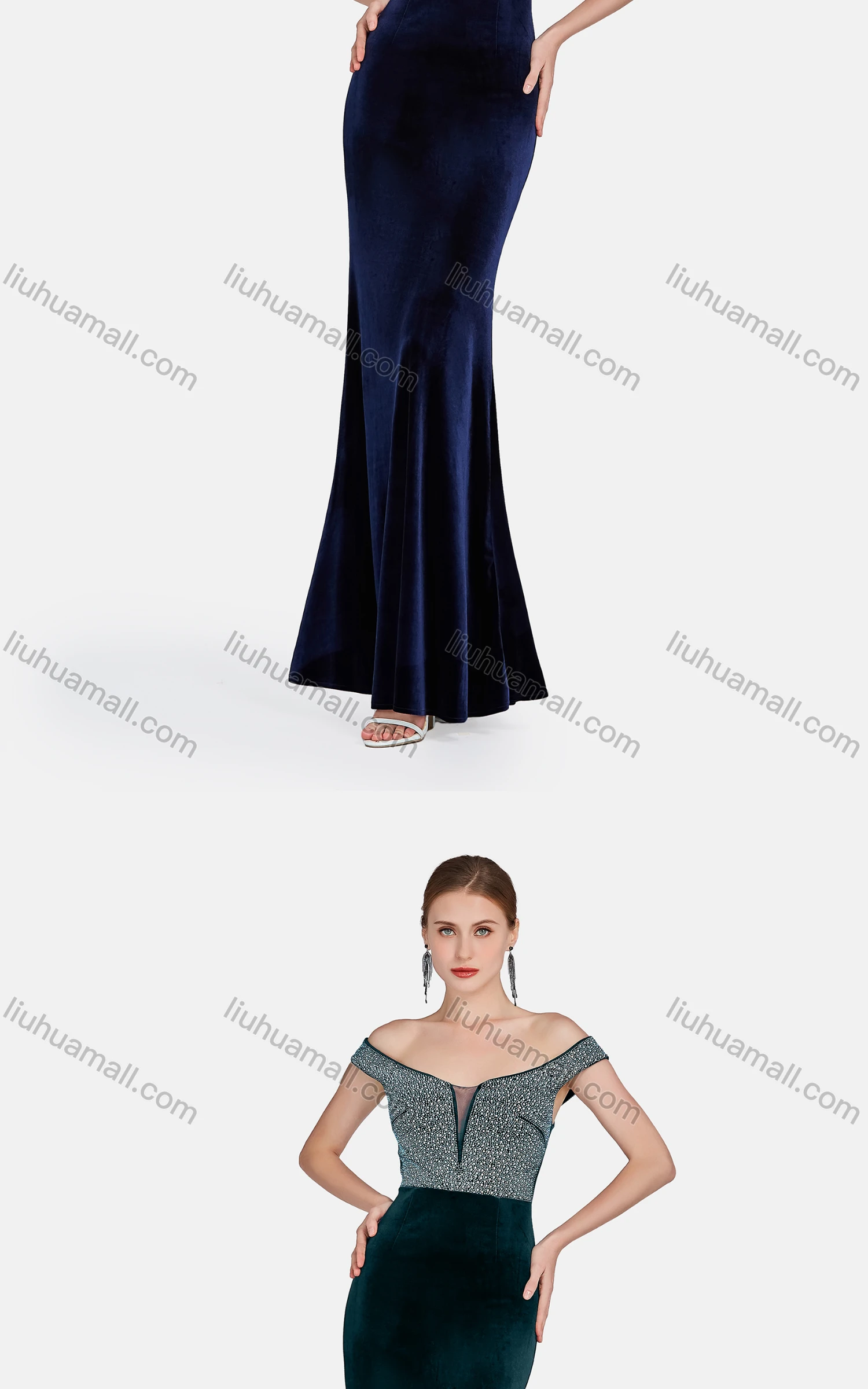 Wholesale Women's Glamorous Off Shoulder Lace Stiching Color Maxi Evening Dress - Liuhuamall