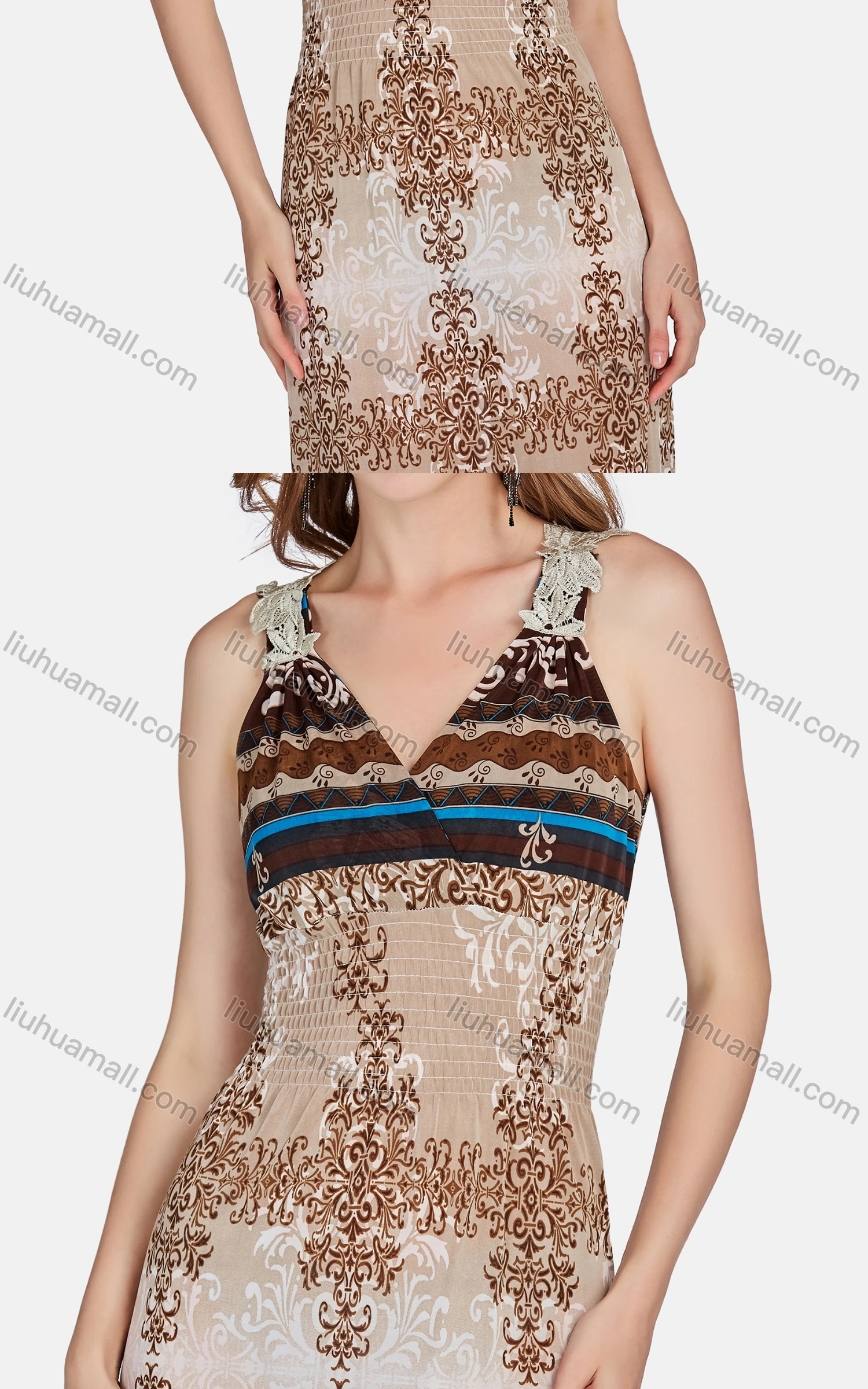 Wholesale Women's Casual Folk Art High Waist Embroidered Maxi Tank Dress - Liuhuamall