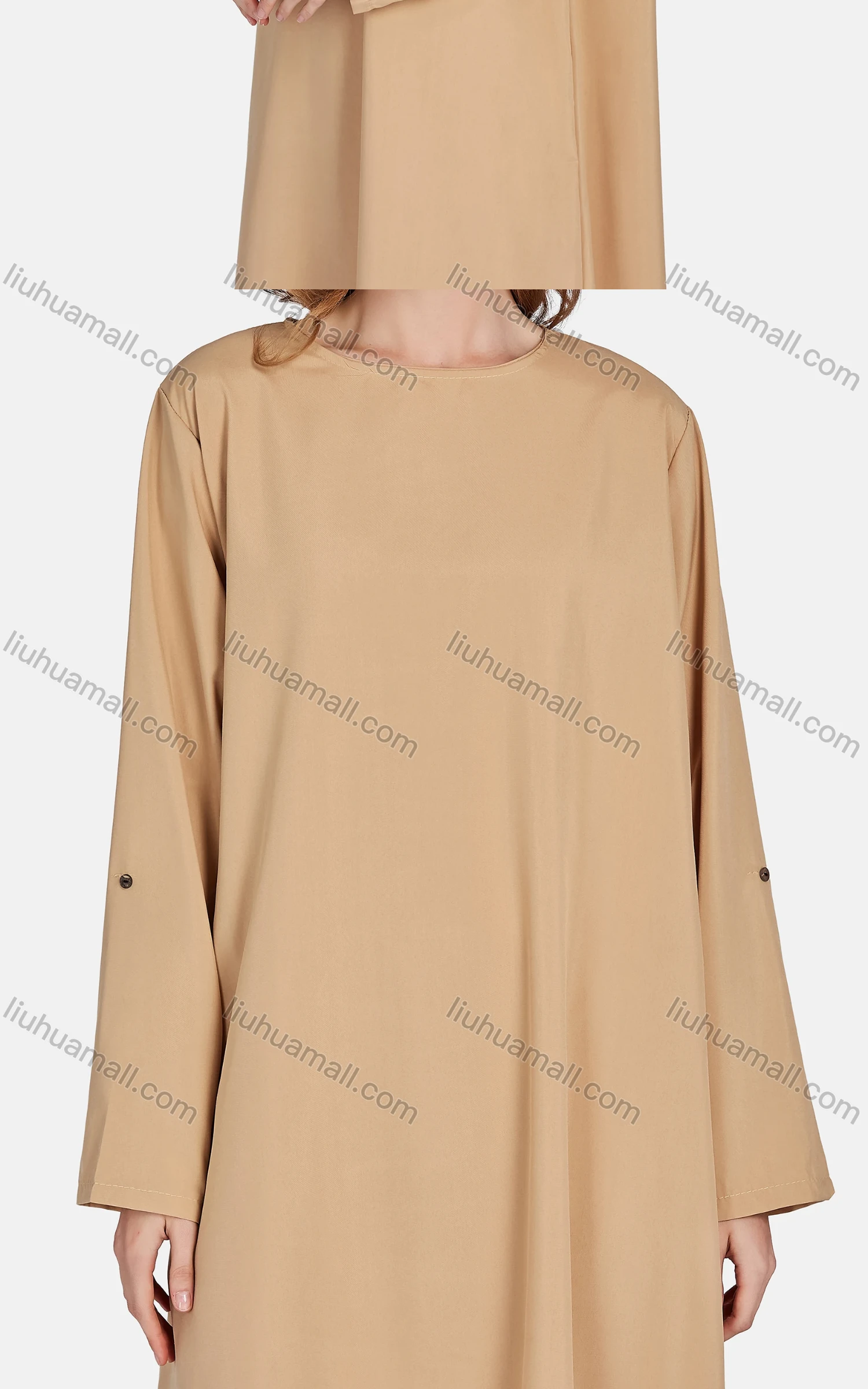 Wholesale Women's Casual Plain Crew Neck Long Sleeve Split Side Loose Fit Dress - Liuhuamall