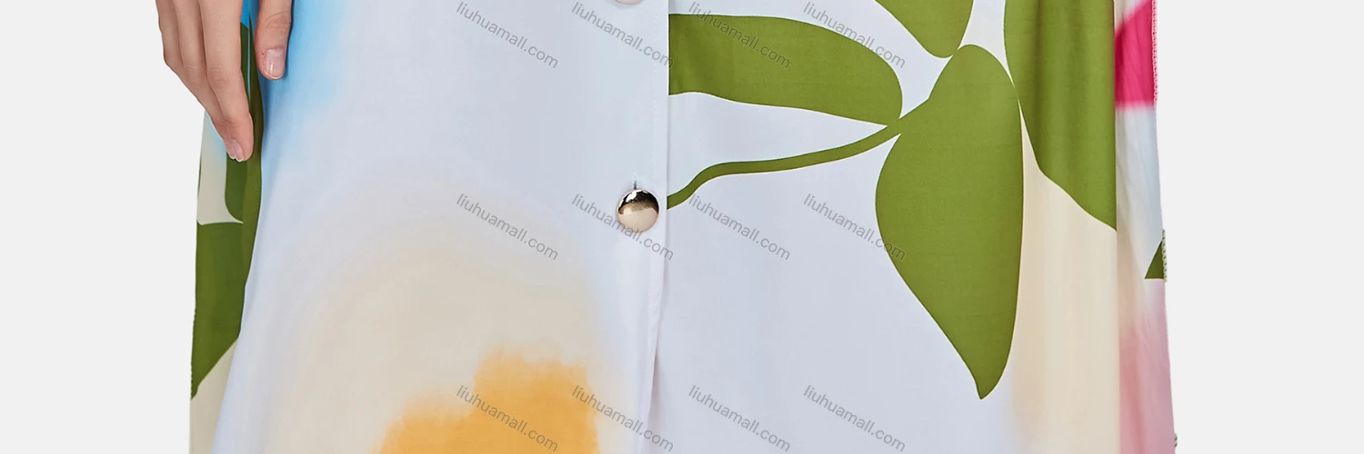 Wholesale Women's Casual Leaf V Neck Short Sleeve Button Down Maxi Dress - Liuhuamall