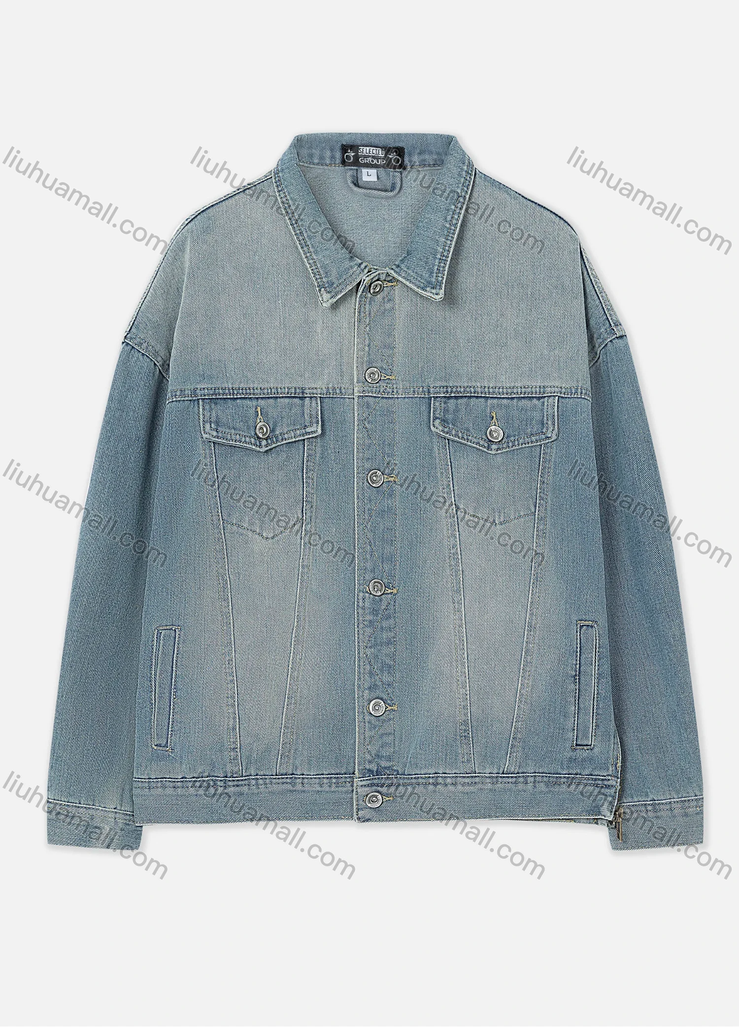 Wholesale Women's Casual Plain Distressed Drop Shoulder Pockets Buttons Down Denim Jacket - Liuhuamall