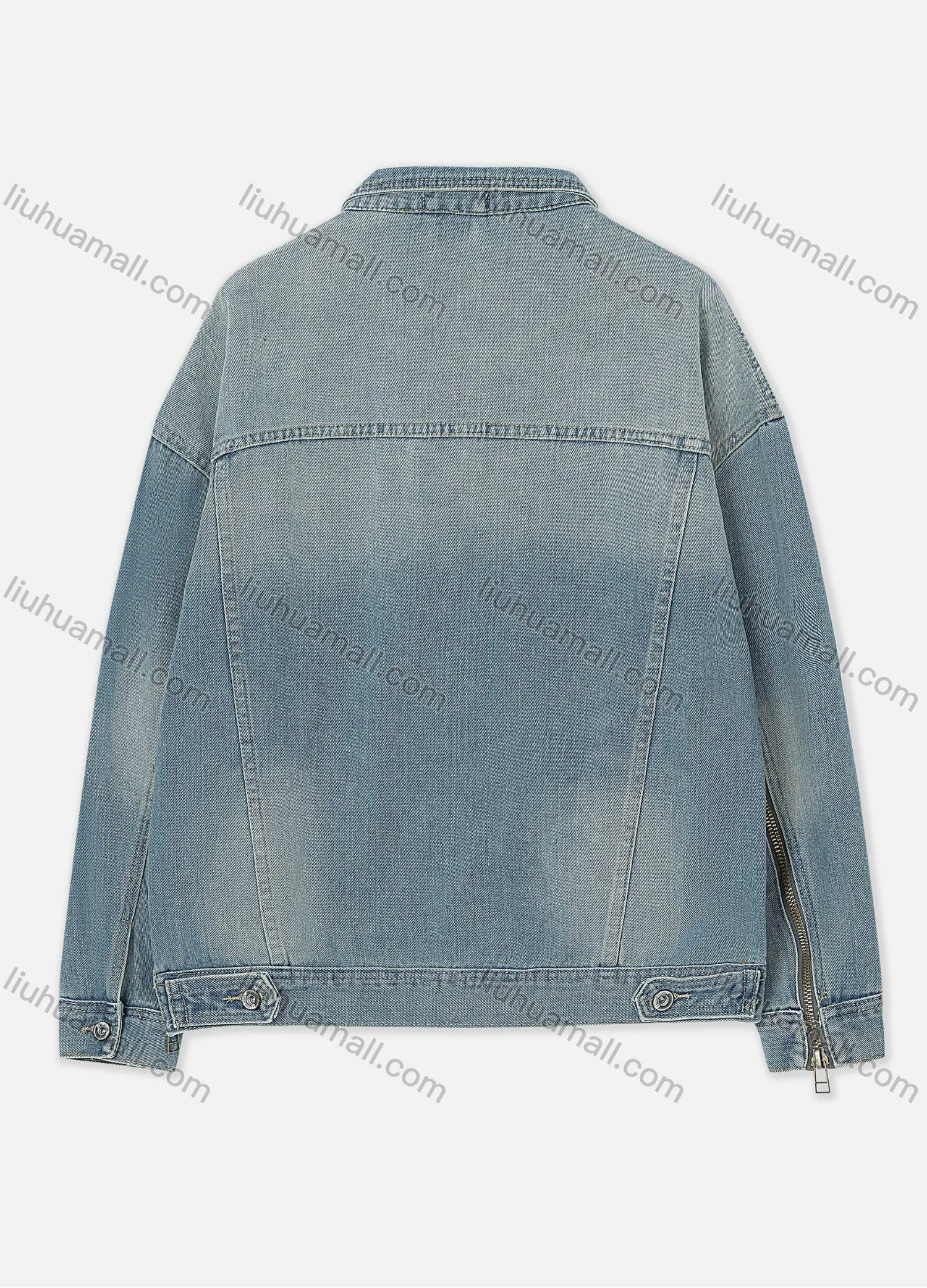 Wholesale Women's Casual Plain Distressed Drop Shoulder Pockets Buttons Down Denim Jacket - Liuhuamall