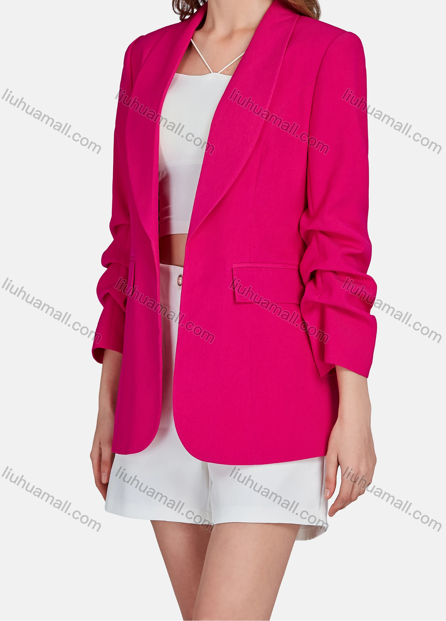 Wholesale Women's Plain Lapel Long Sleeve Suit Balzer & High Waist Short 2 Piece Business Set - Liuhuamall