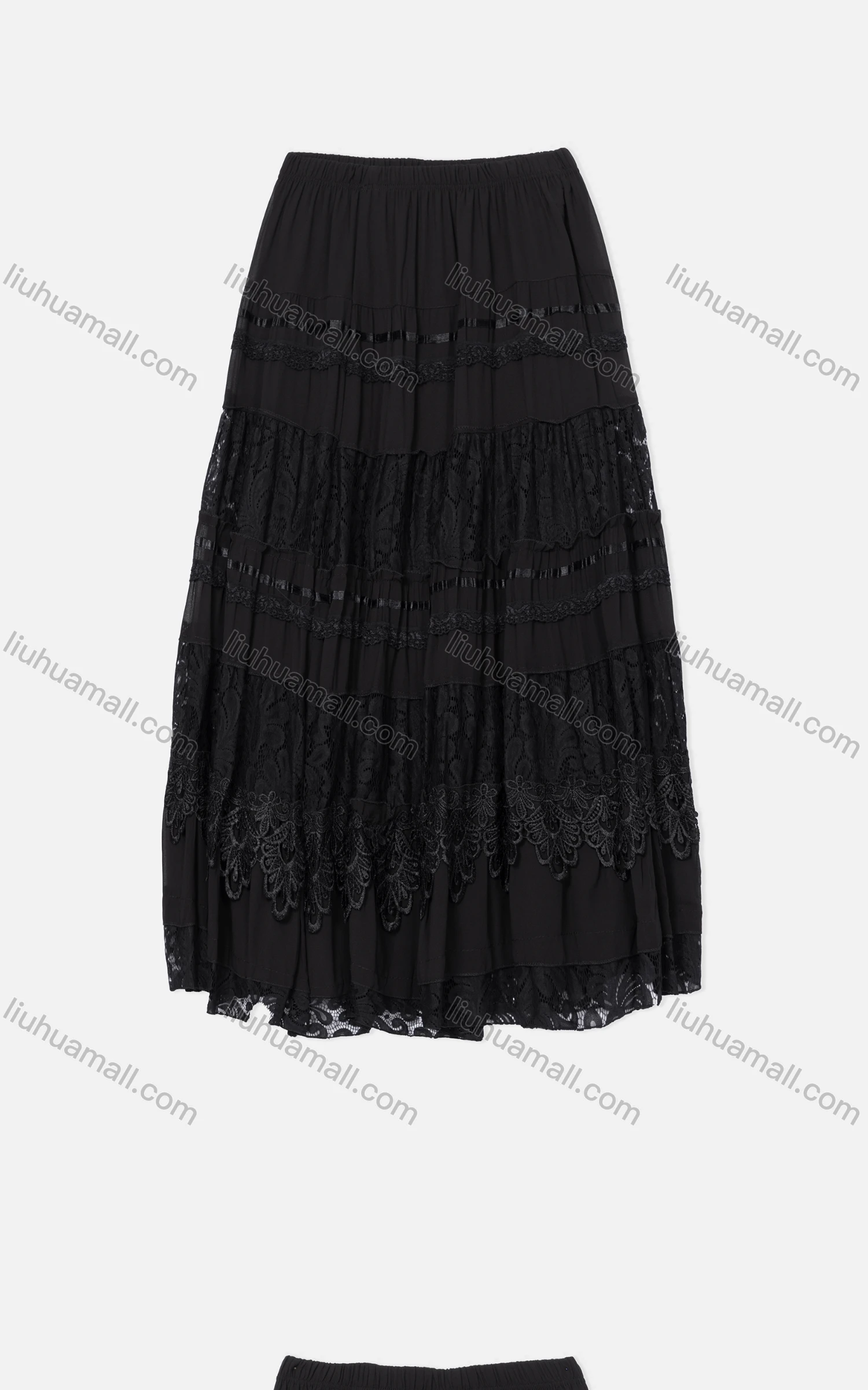 Wholesale Women's Casual Elastic Waist Guipure Lace Chiffon Plain A-Line Skirt 1022-1# - Liuhuamall