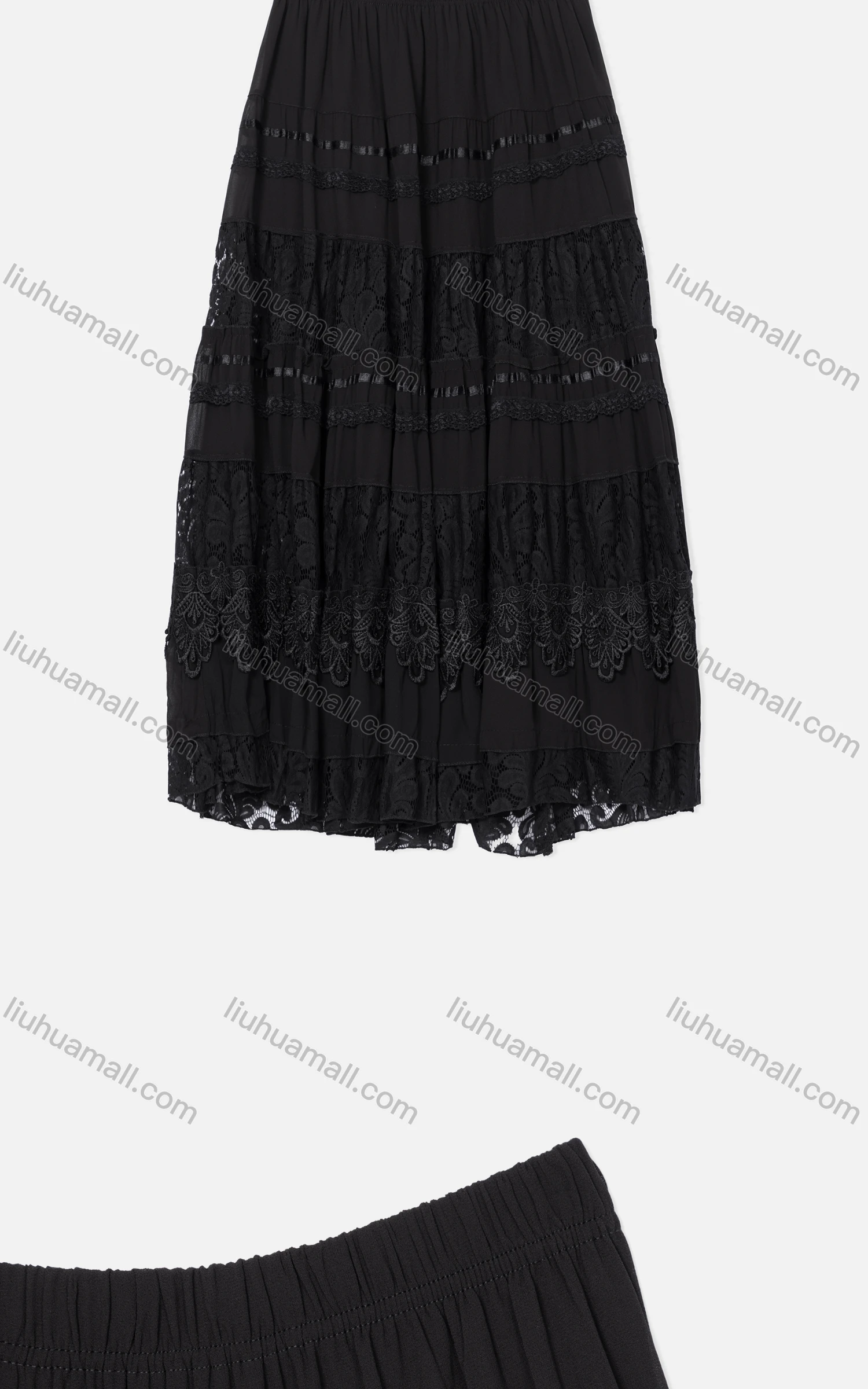 Wholesale Women's Casual Elastic Waist Guipure Lace Chiffon Plain A-Line Skirt 1022-1# - Liuhuamall