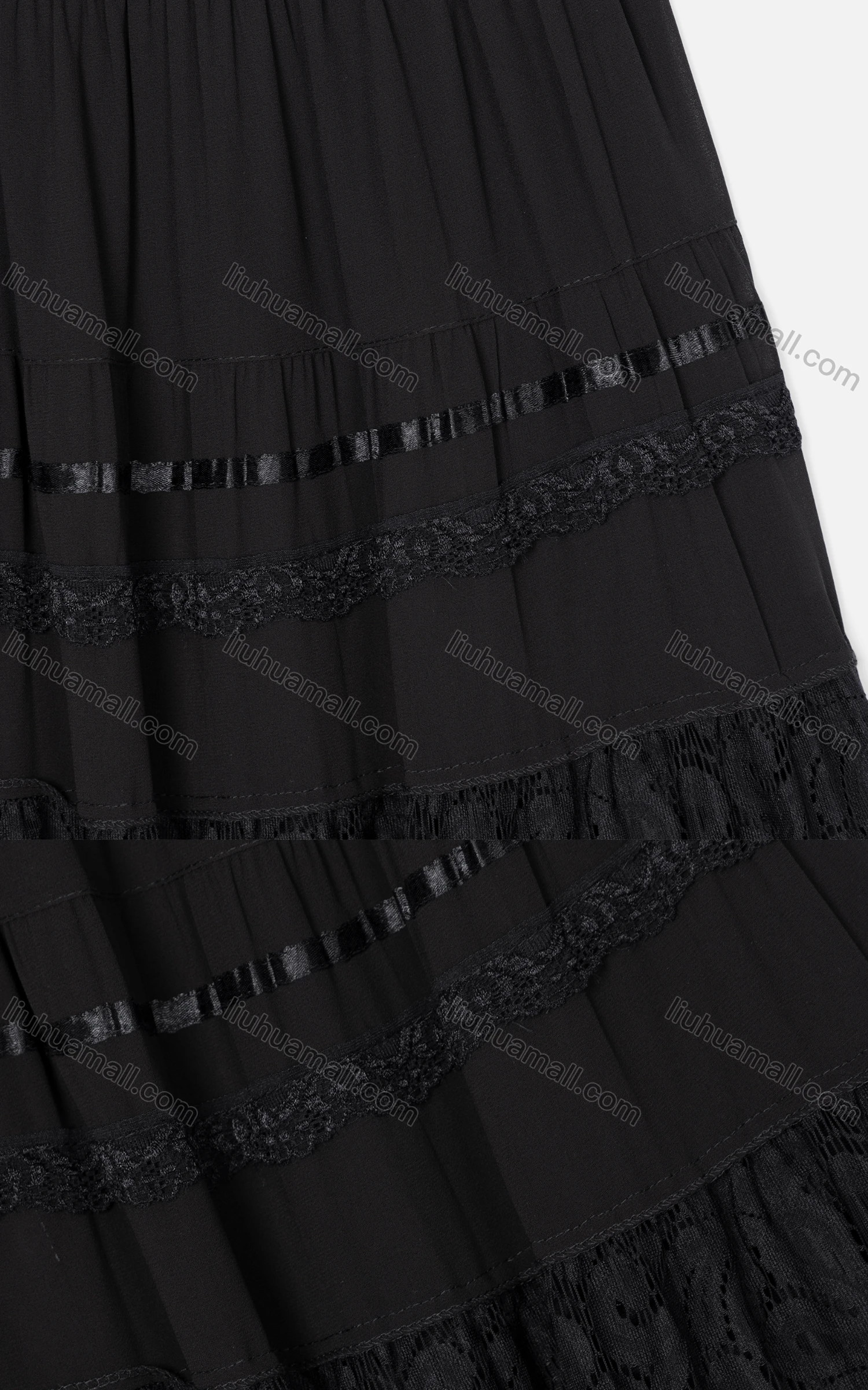 Wholesale Women's Casual Elastic Waist Guipure Lace Chiffon Plain A-Line Skirt 1022-1# - Liuhuamall