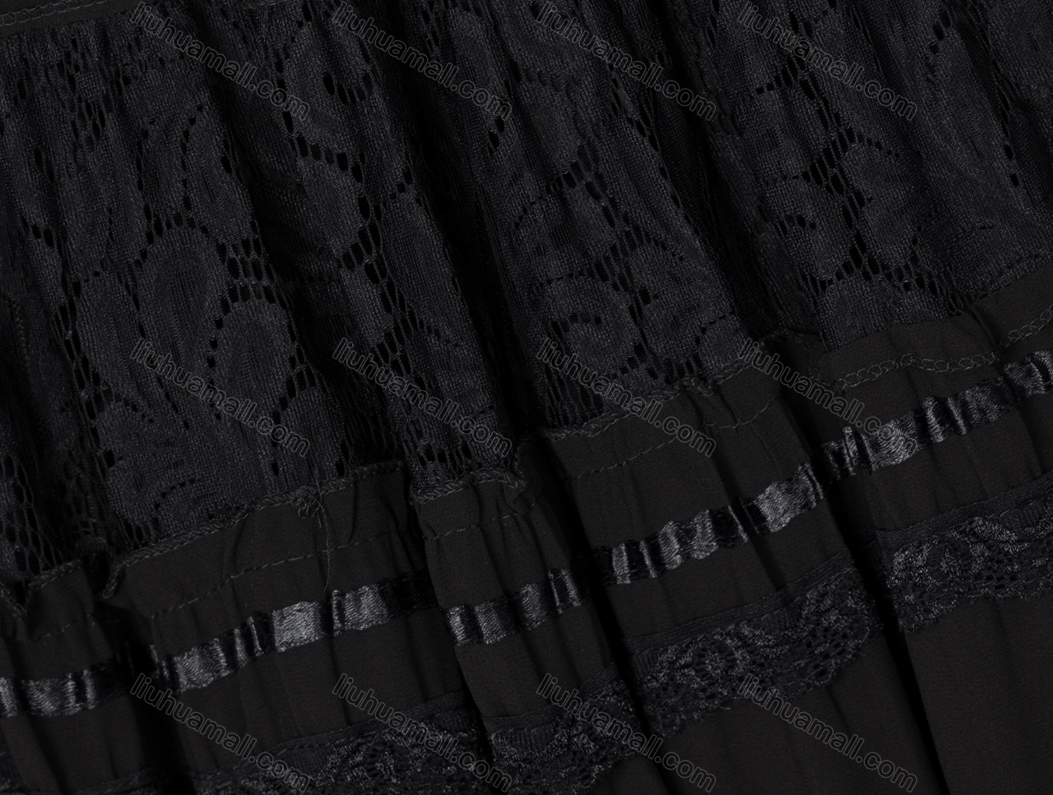 Wholesale Women's Casual Elastic Waist Guipure Lace Chiffon Plain A-Line Skirt 1022-1# - Liuhuamall