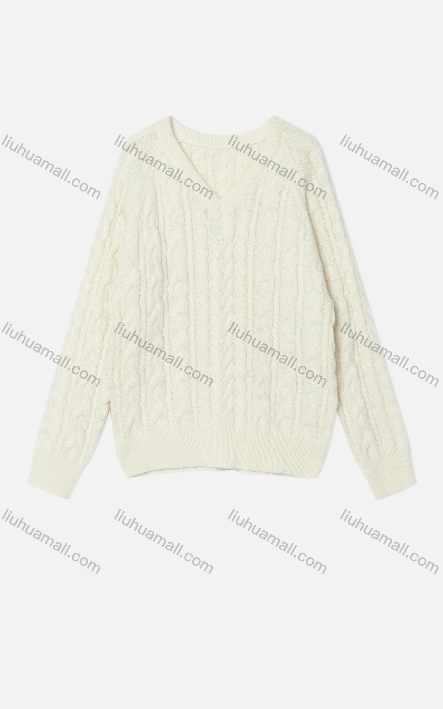 Wholesale Women's Casual Plain Long Sleeve V Neck Cable Knit Sweater OP0053# - Liuhuamall