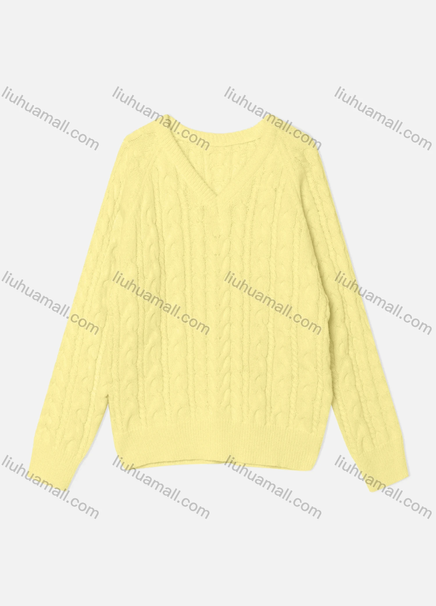 Wholesale Women's Casual Plain Long Sleeve V Neck Cable Knit Sweater OP0053# - Liuhuamall