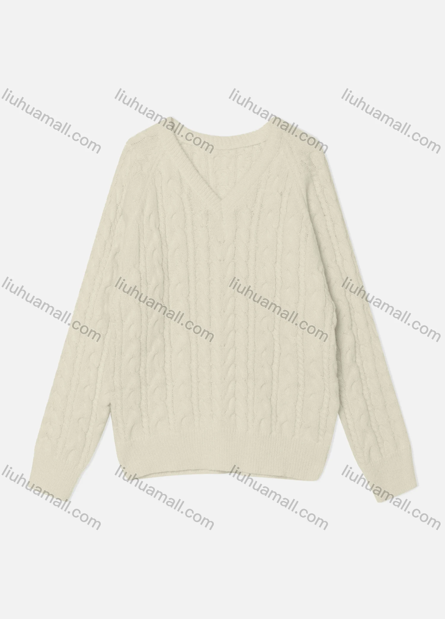 Wholesale Women's Casual Plain Long Sleeve V Neck Cable Knit Sweater OP0053# - Liuhuamall