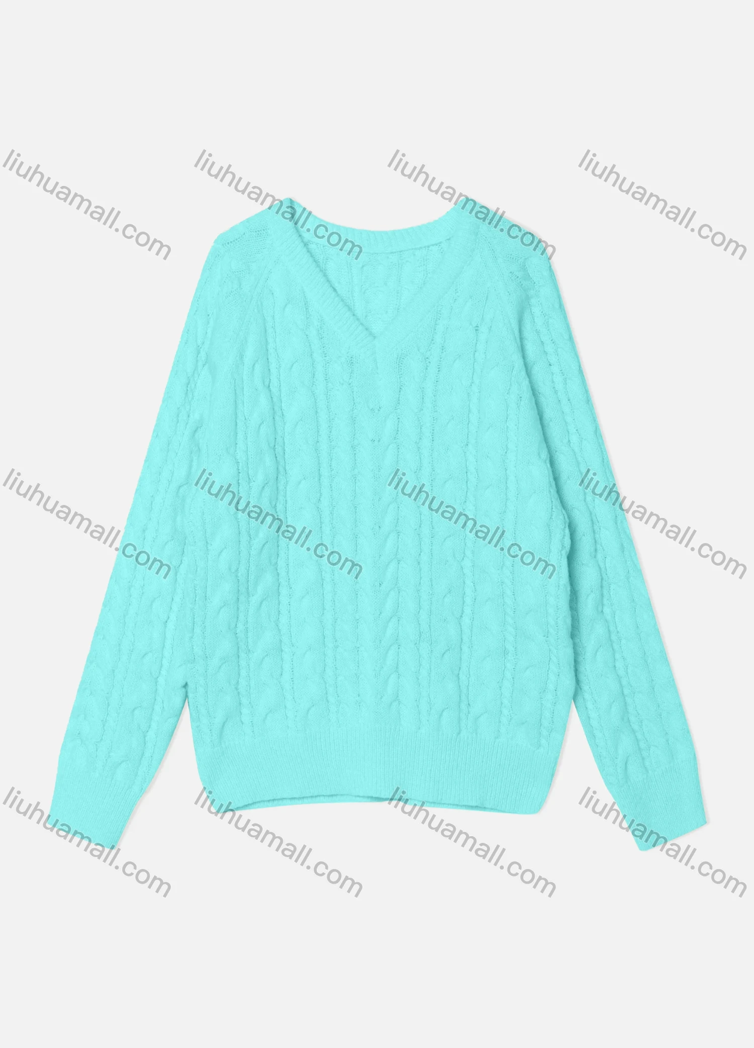 Wholesale Women's Casual Plain Long Sleeve V Neck Cable Knit Sweater OP0053# - Liuhuamall