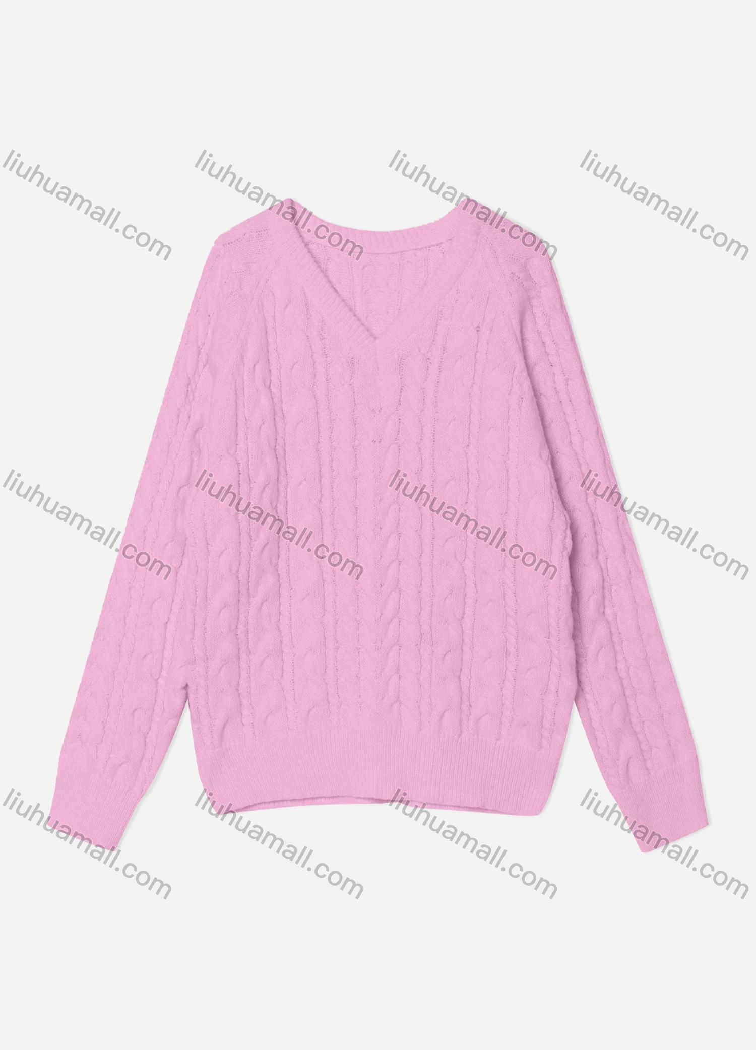Wholesale Women's Casual Plain Long Sleeve V Neck Cable Knit Sweater OP0053# - Liuhuamall