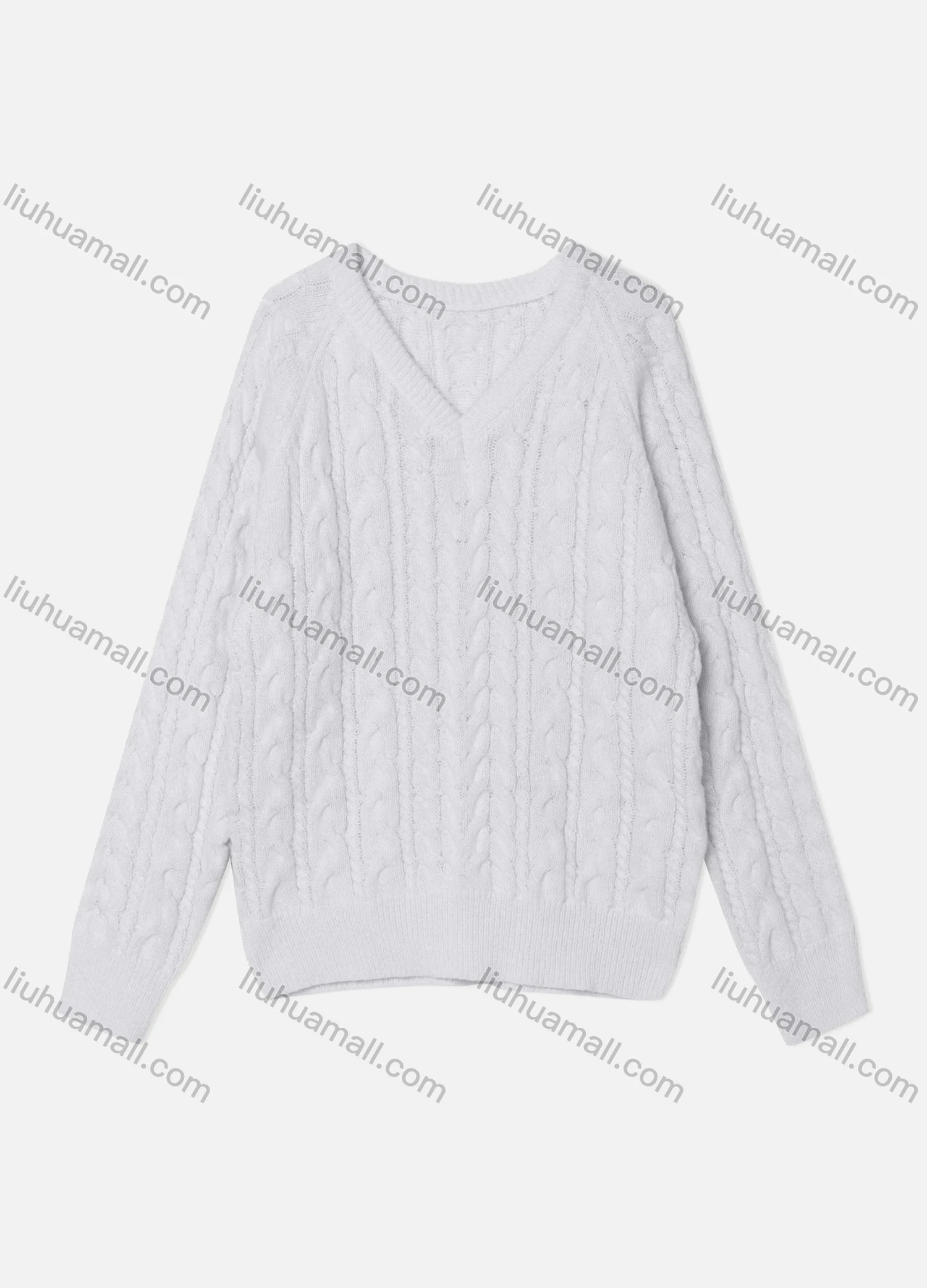 Wholesale Women's Casual Plain Long Sleeve V Neck Cable Knit Sweater OP0053# - Liuhuamall