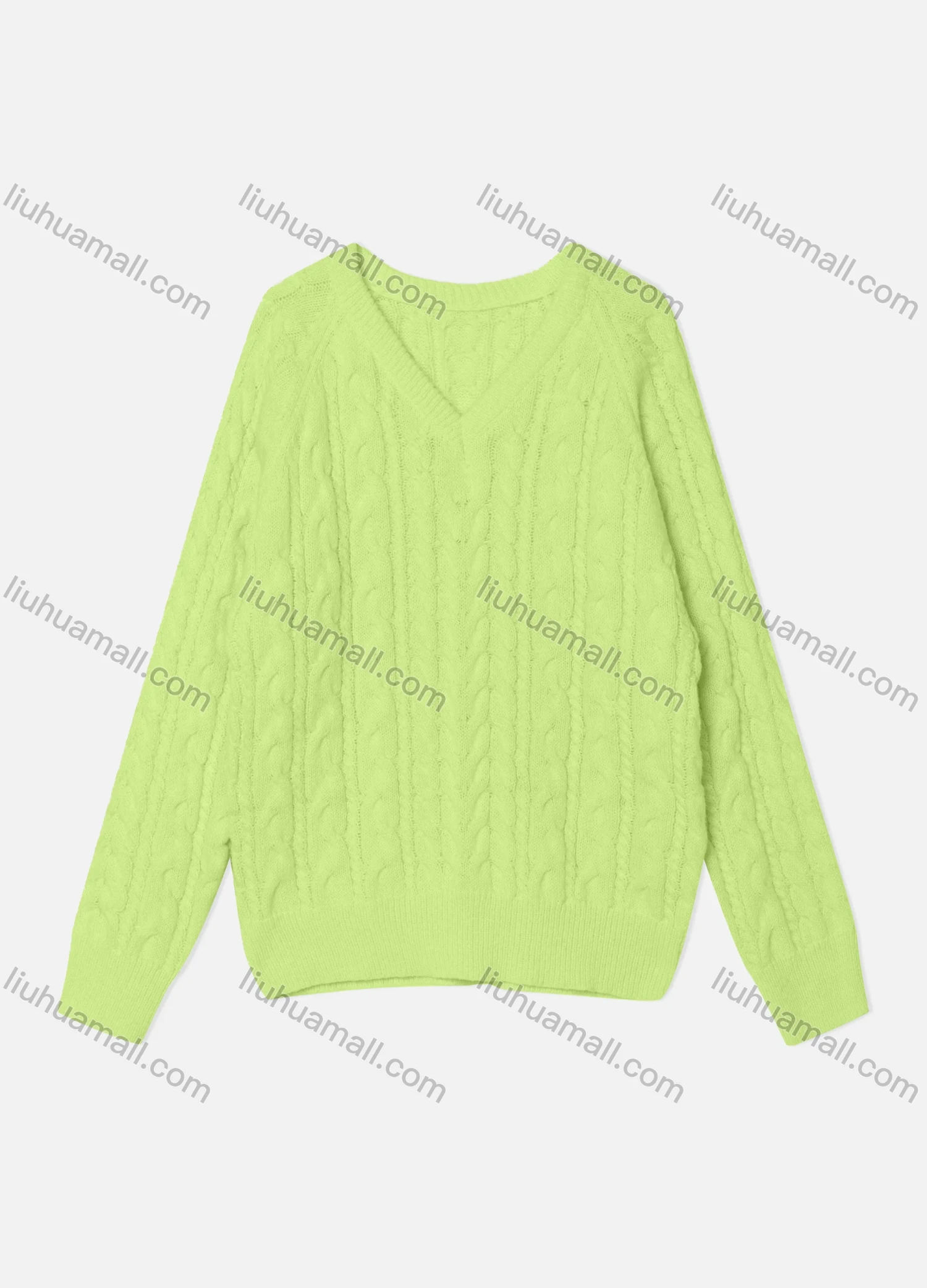 Wholesale Women's Casual Plain Long Sleeve V Neck Cable Knit Sweater OP0053# - Liuhuamall