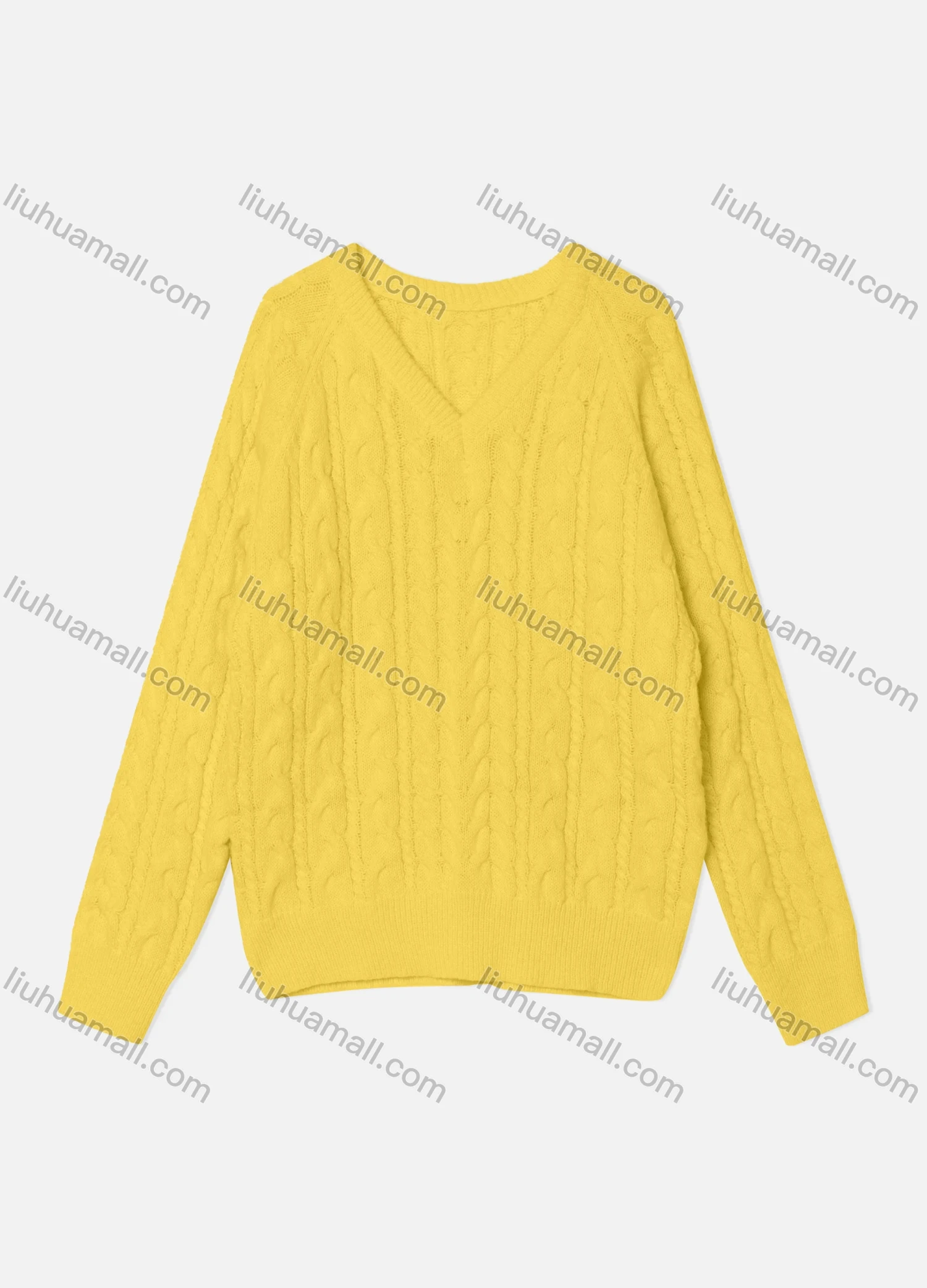 Wholesale Women's Casual Plain Long Sleeve V Neck Cable Knit Sweater OP0053# - Liuhuamall