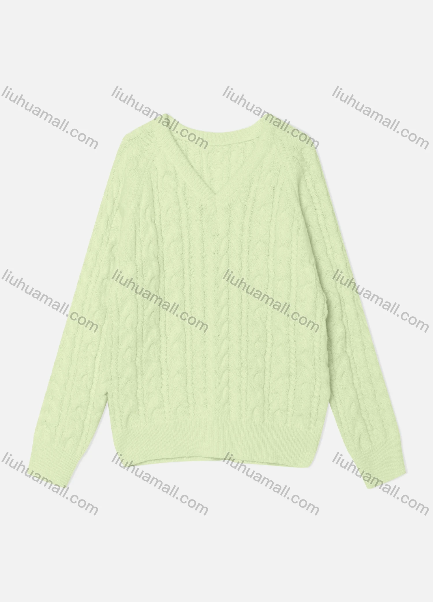 Wholesale Women's Casual Plain Long Sleeve V Neck Cable Knit Sweater OP0053# - Liuhuamall