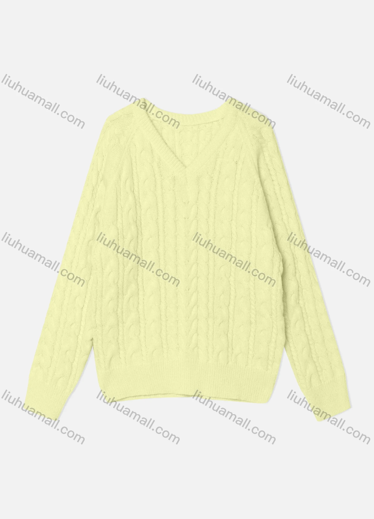 Wholesale Women's Casual Plain Long Sleeve V Neck Cable Knit Sweater OP0053# - Liuhuamall