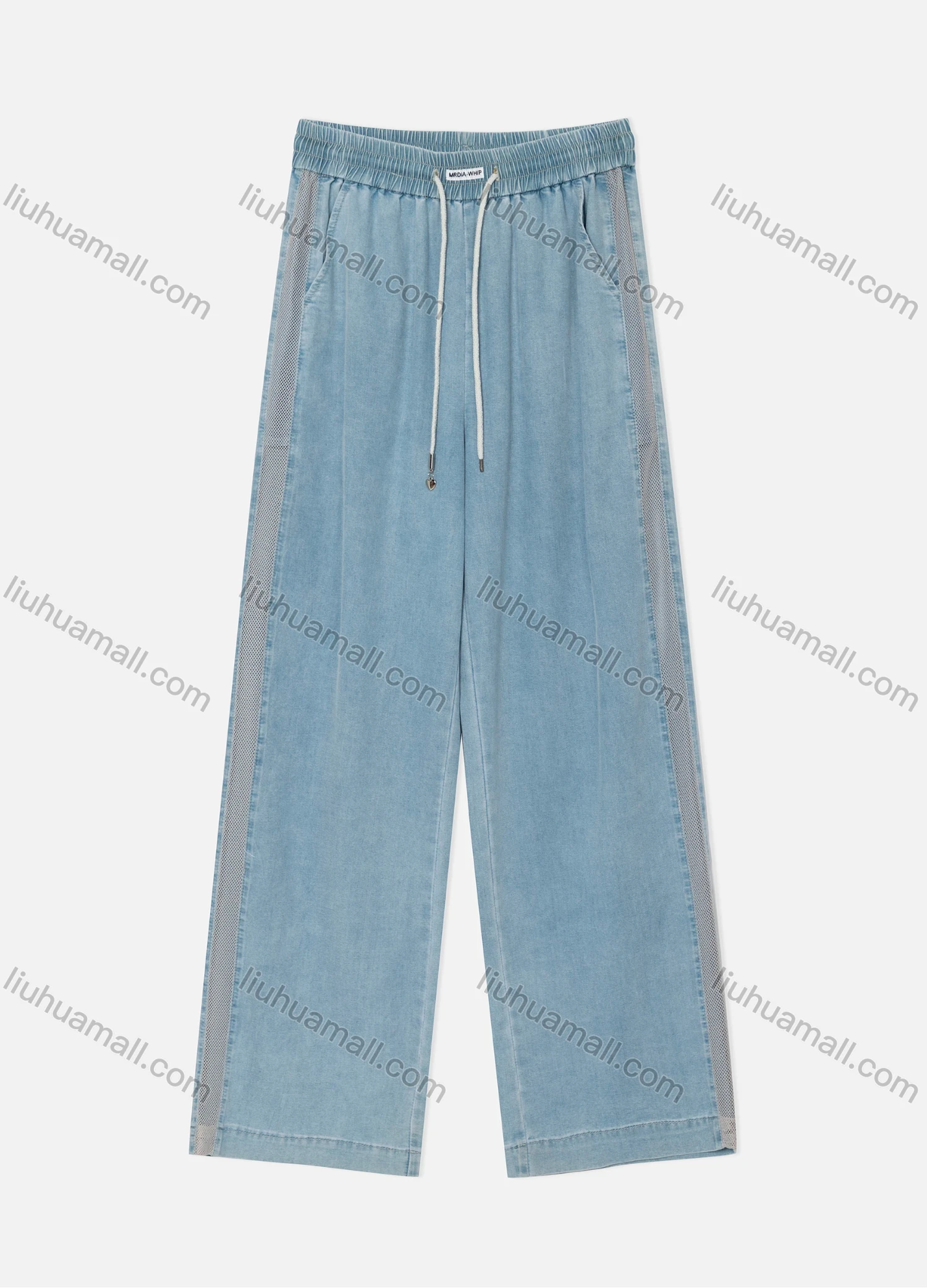 Wholesale Women's Casual Plain Elastic Waist Drawstring Mesh Ankle Length Wide Leg Jeans 9901# - Liuhuamall