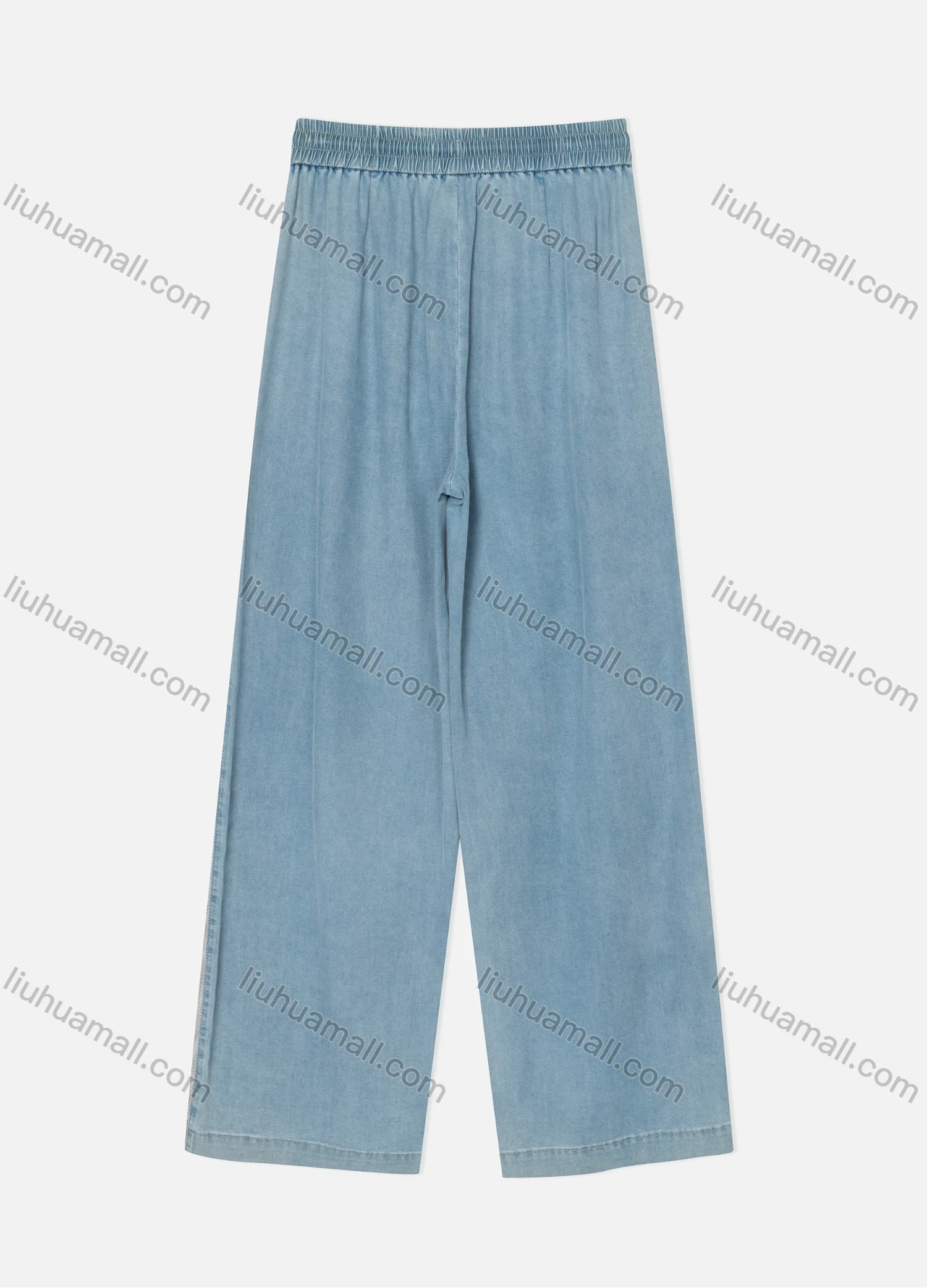 Wholesale Women's Casual Plain Elastic Waist Drawstring Mesh Ankle Length Wide Leg Jeans 9901# - Liuhuamall