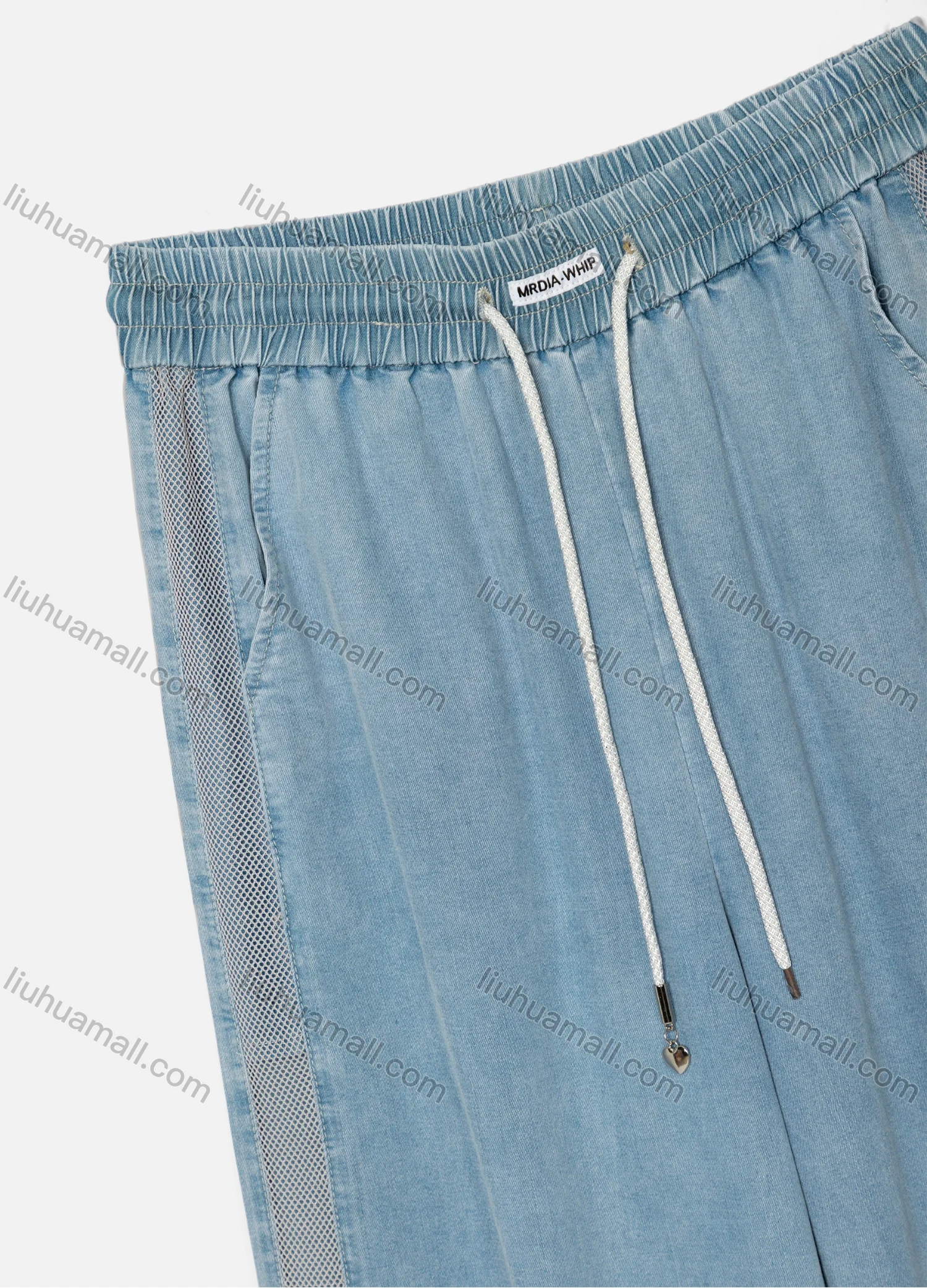 Wholesale Women's Casual Plain Elastic Waist Drawstring Mesh Ankle Length Wide Leg Jeans 9901# - Liuhuamall