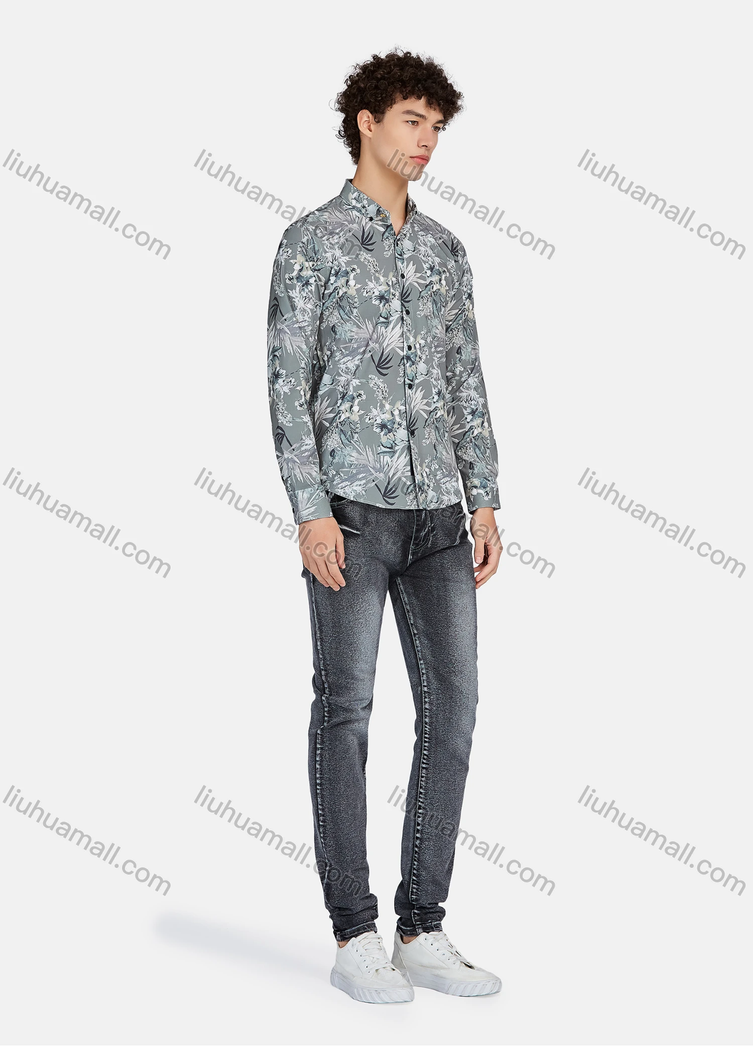 Wholesale Men's Casual Floral Print Long Sleeve Shirt 1706# - Liuhuamall