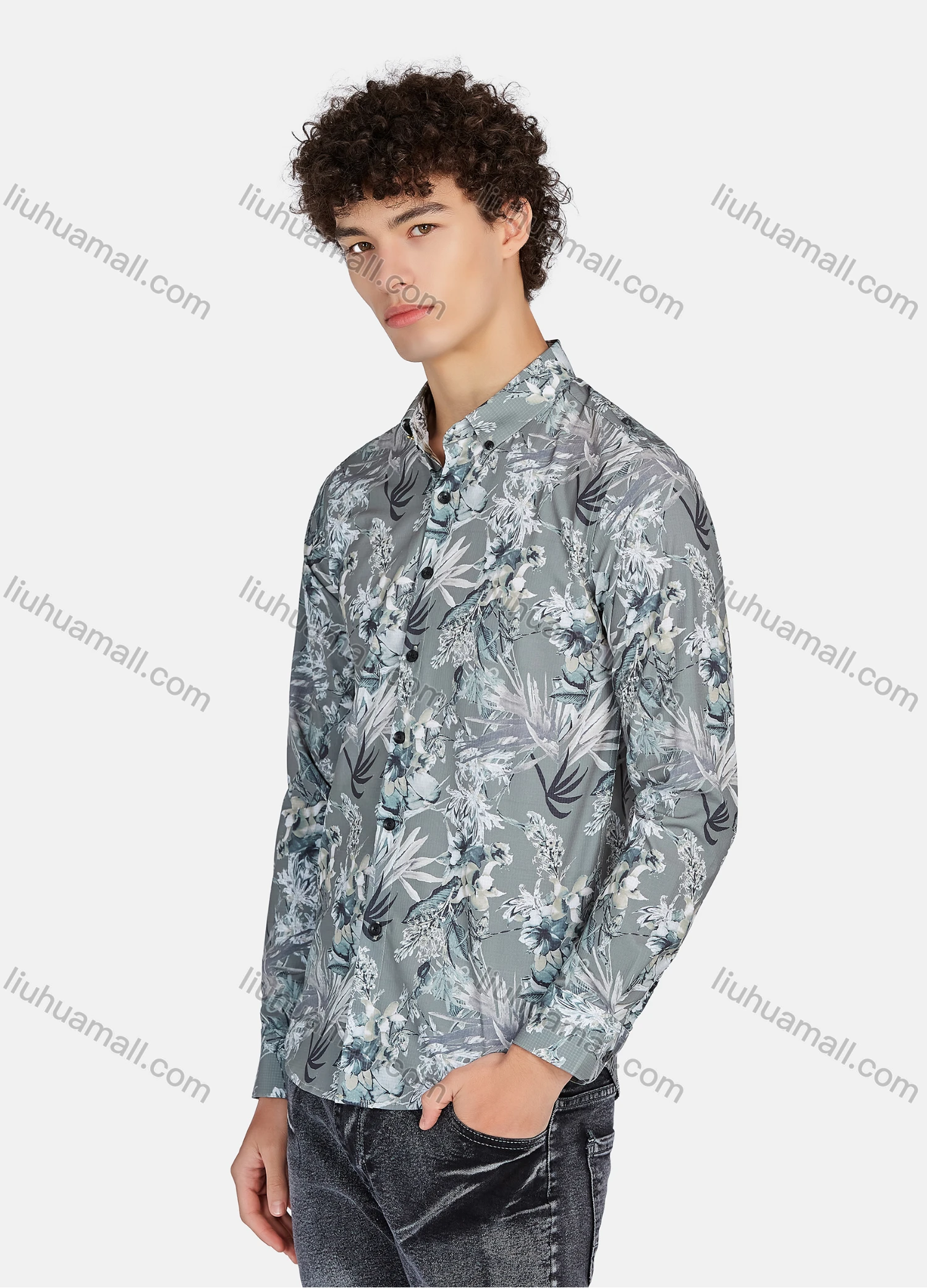 Wholesale Men's Casual Floral Print Long Sleeve Shirt 1706# - Liuhuamall