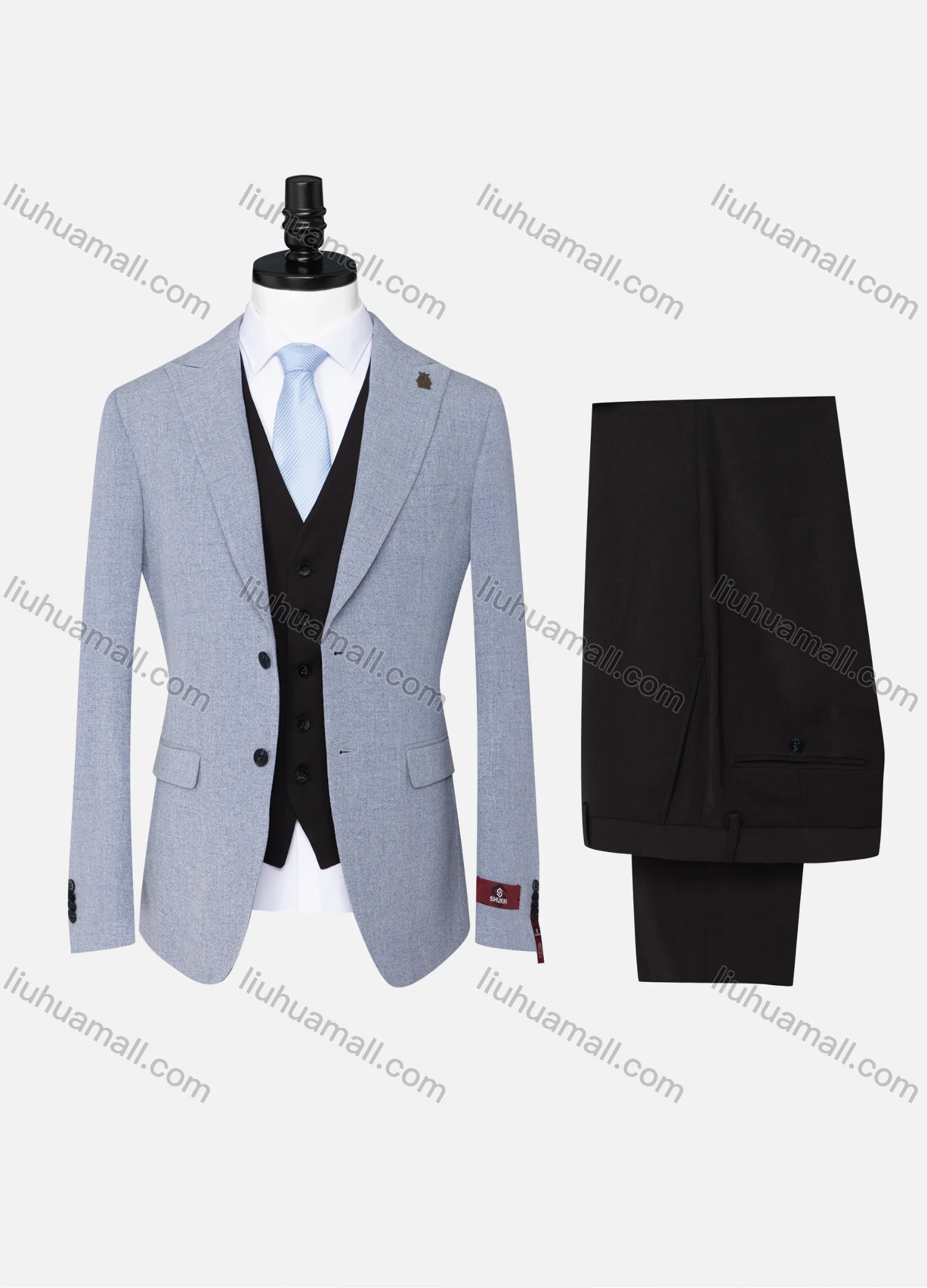 Wholesale Men's Formal Business Lapel Plain Two Button Blazer Jacket & Single Breasted Waistcoat & Pants 3 Piece Suit Set - Liuhuamall