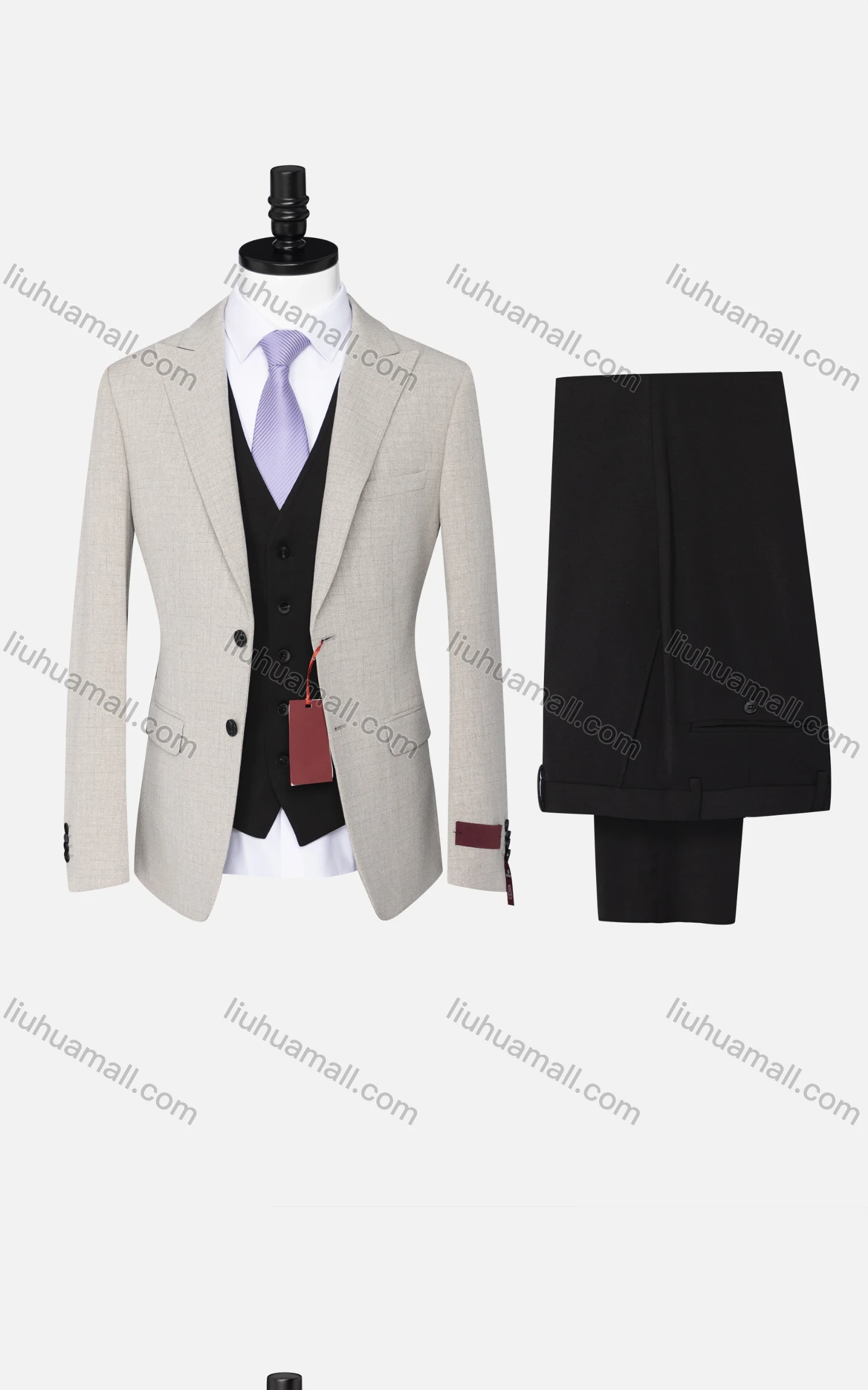 Wholesale Men's Formal Business Lapel Plain Two Button Blazer Jacket & Single Breasted Waistcoat & Pants 3 Piece Suit Set - Liuhuamall