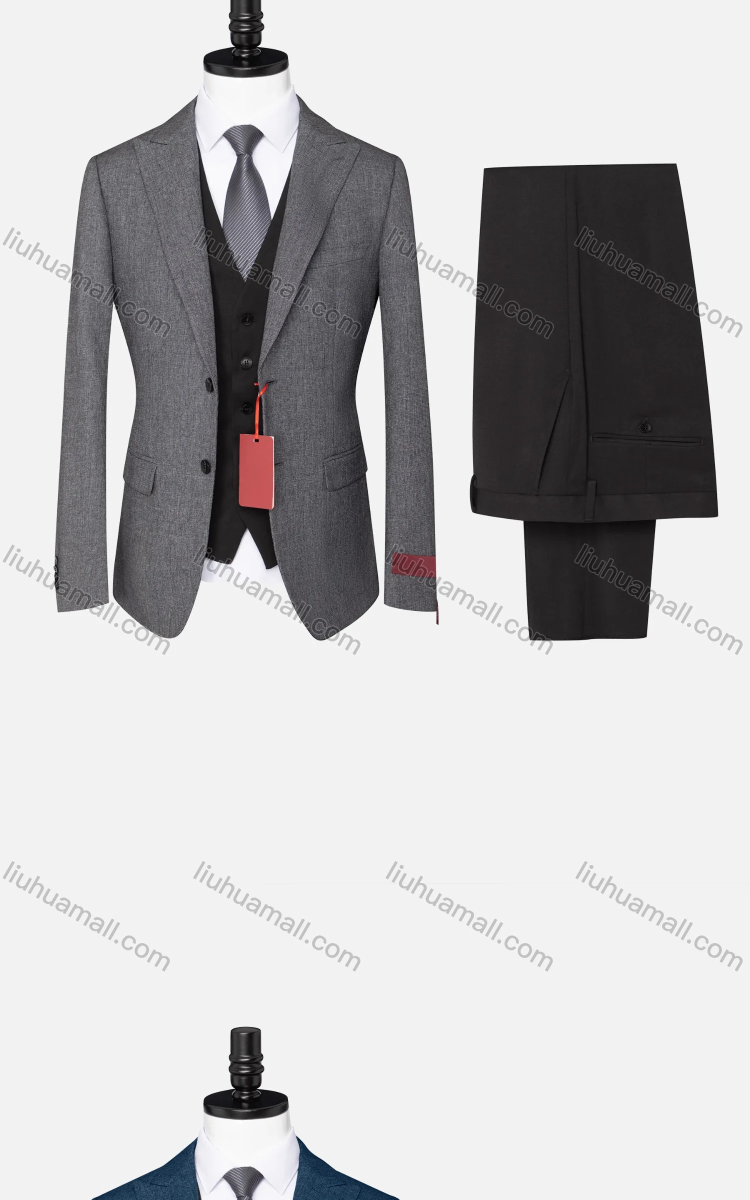 Wholesale Men's Formal Business Lapel Plain Two Button Blazer Jacket & Single Breasted Waistcoat & Pants 3 Piece Suit Set - Liuhuamall