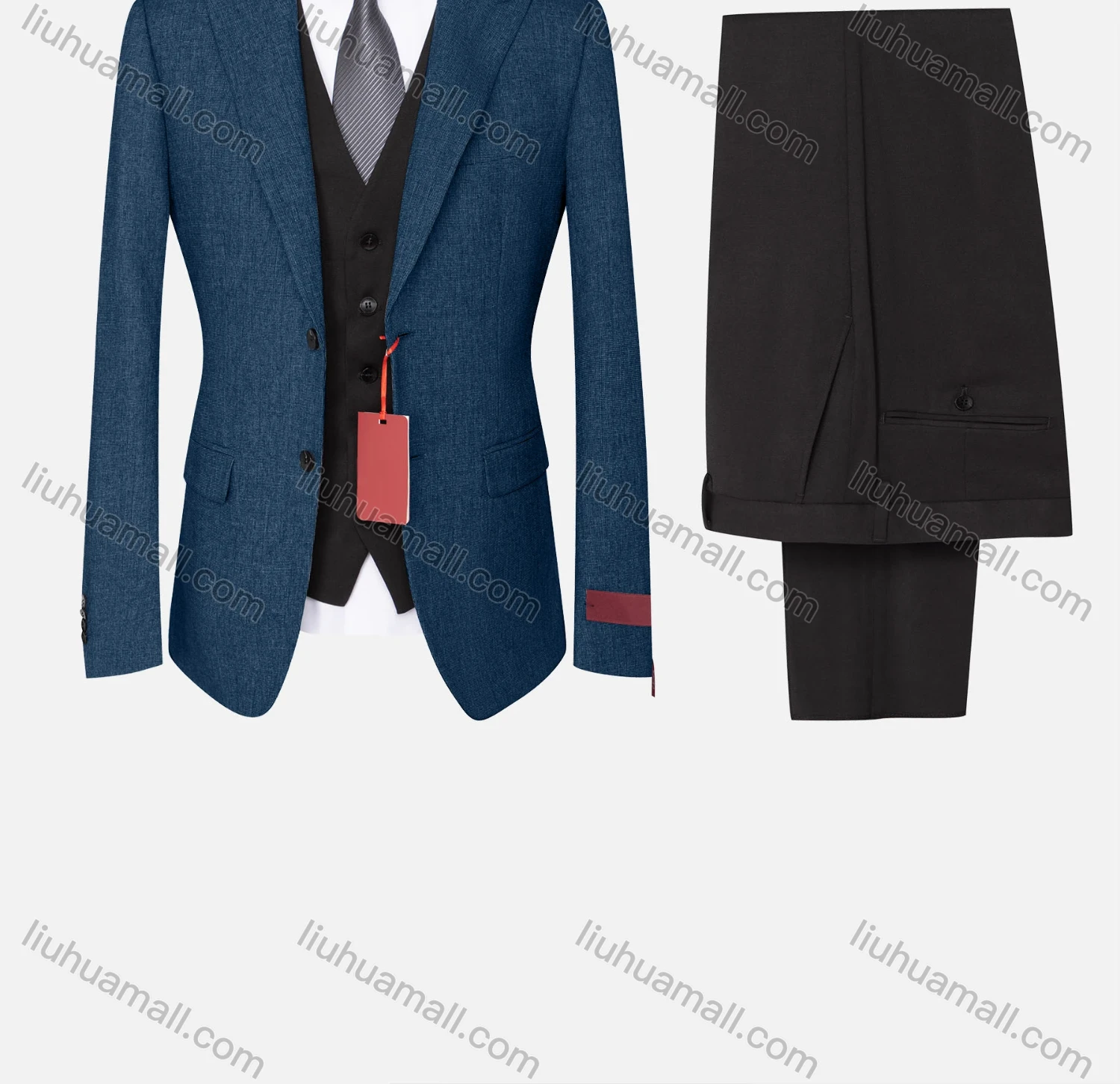 Wholesale Men's Formal Business Lapel Plain Two Button Blazer Jacket & Single Breasted Waistcoat & Pants 3 Piece Suit Set - Liuhuamall