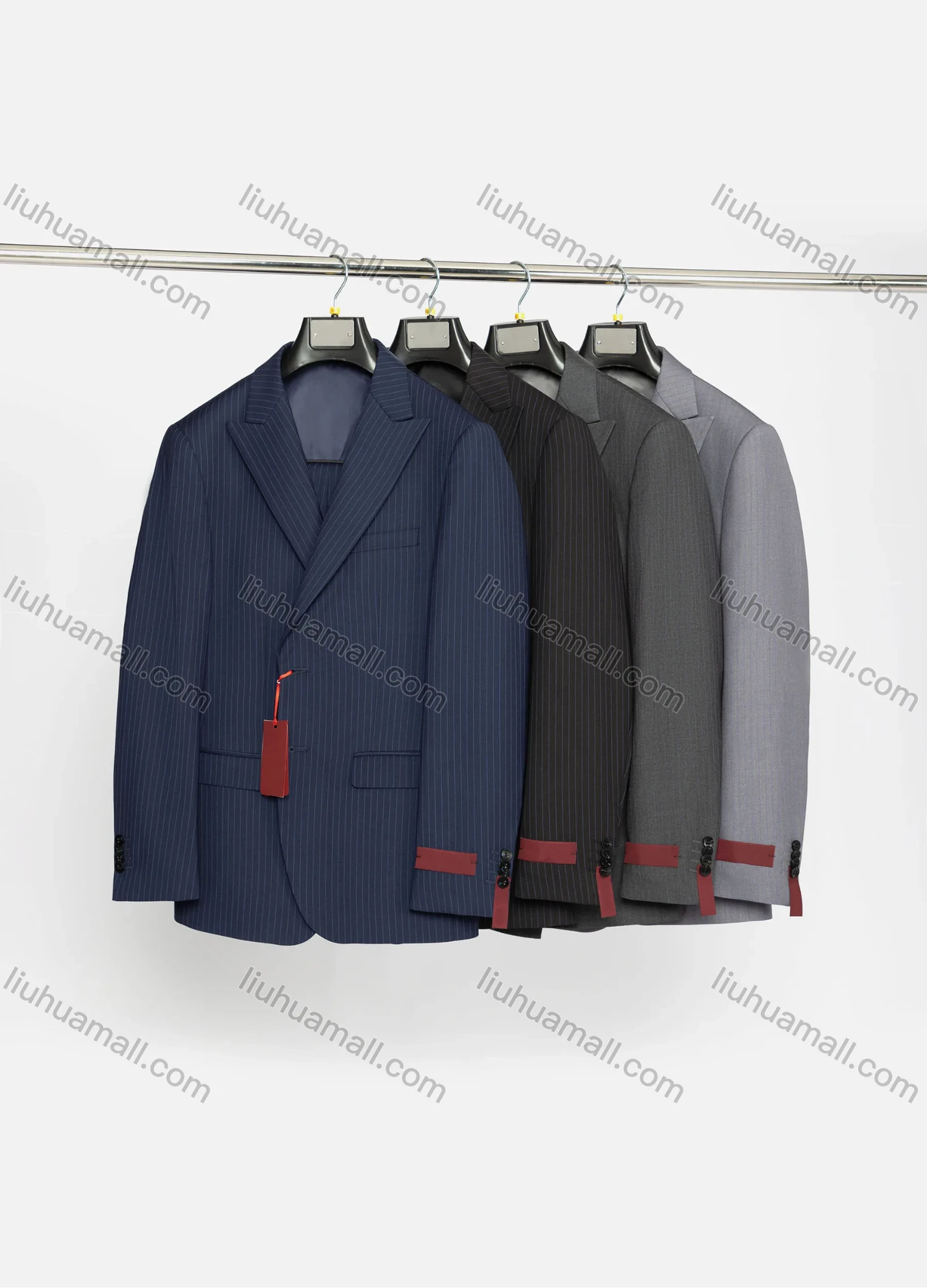 Wholesale Men's Formal Business Lapel Striped Two Button Blazer Jacket & Single Breasted Waistcoat & Pants 3 Piece Suit Set - Liuhuamall