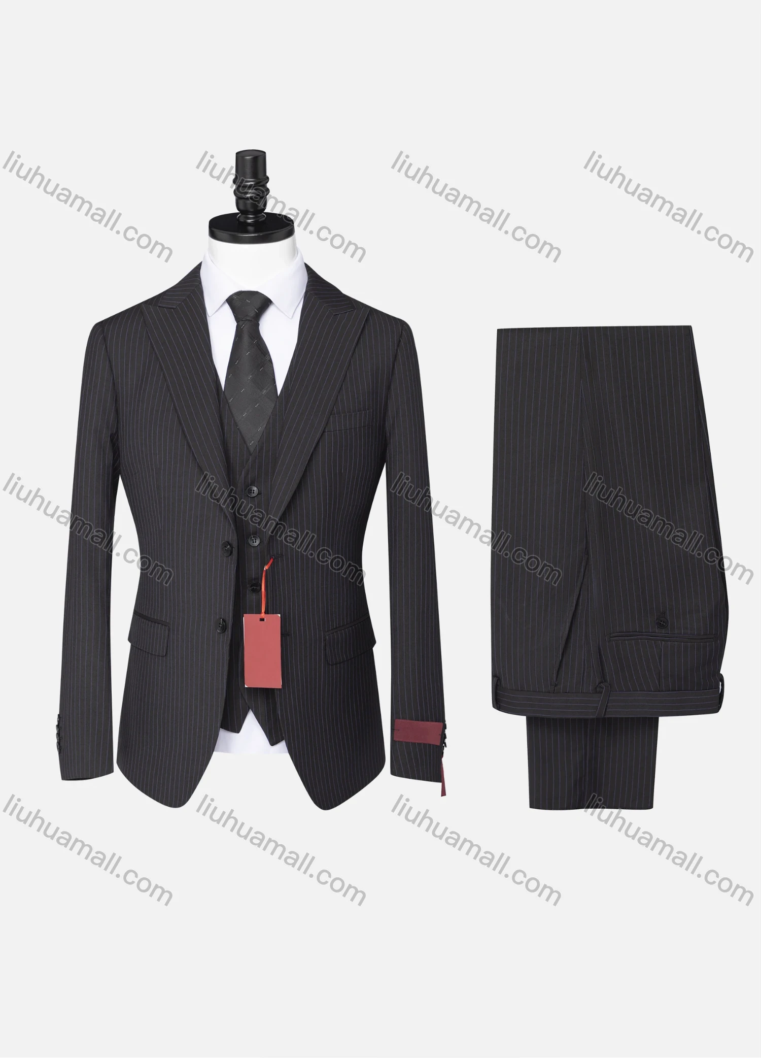Wholesale Men's Formal Business Lapel Striped Two Button Blazer Jacket & Single Breasted Waistcoat & Pants 3 Piece Suit Set - Liuhuamall