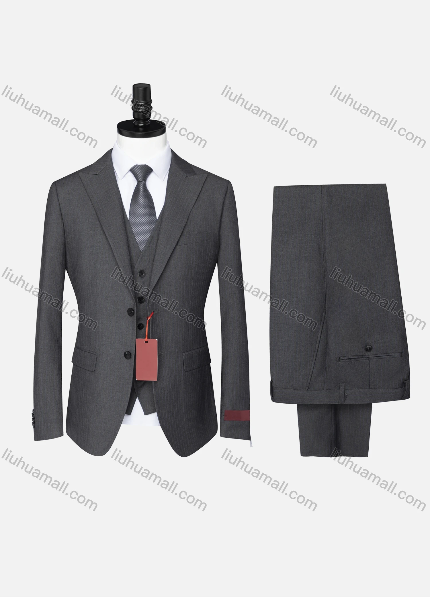 Wholesale Men's Formal Business Lapel Striped Two Button Blazer Jacket & Single Breasted Waistcoat & Pants 3 Piece Suit Set - Liuhuamall