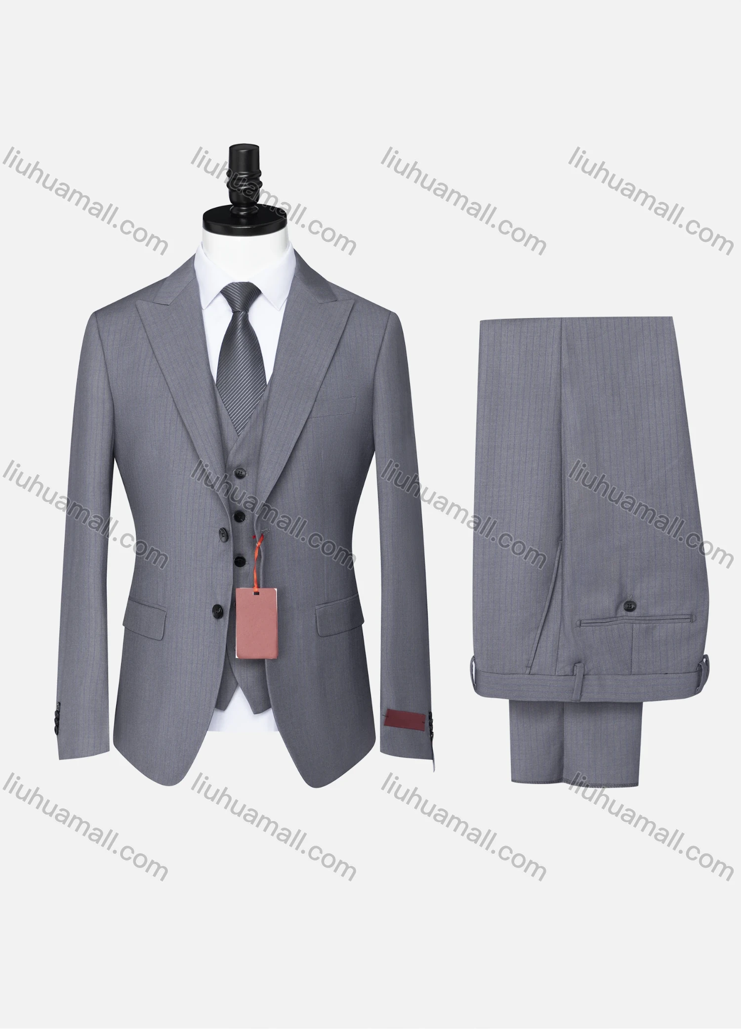 Wholesale Men's Formal Business Lapel Striped Two Button Blazer Jacket & Single Breasted Waistcoat & Pants 3 Piece Suit Set - Liuhuamall
