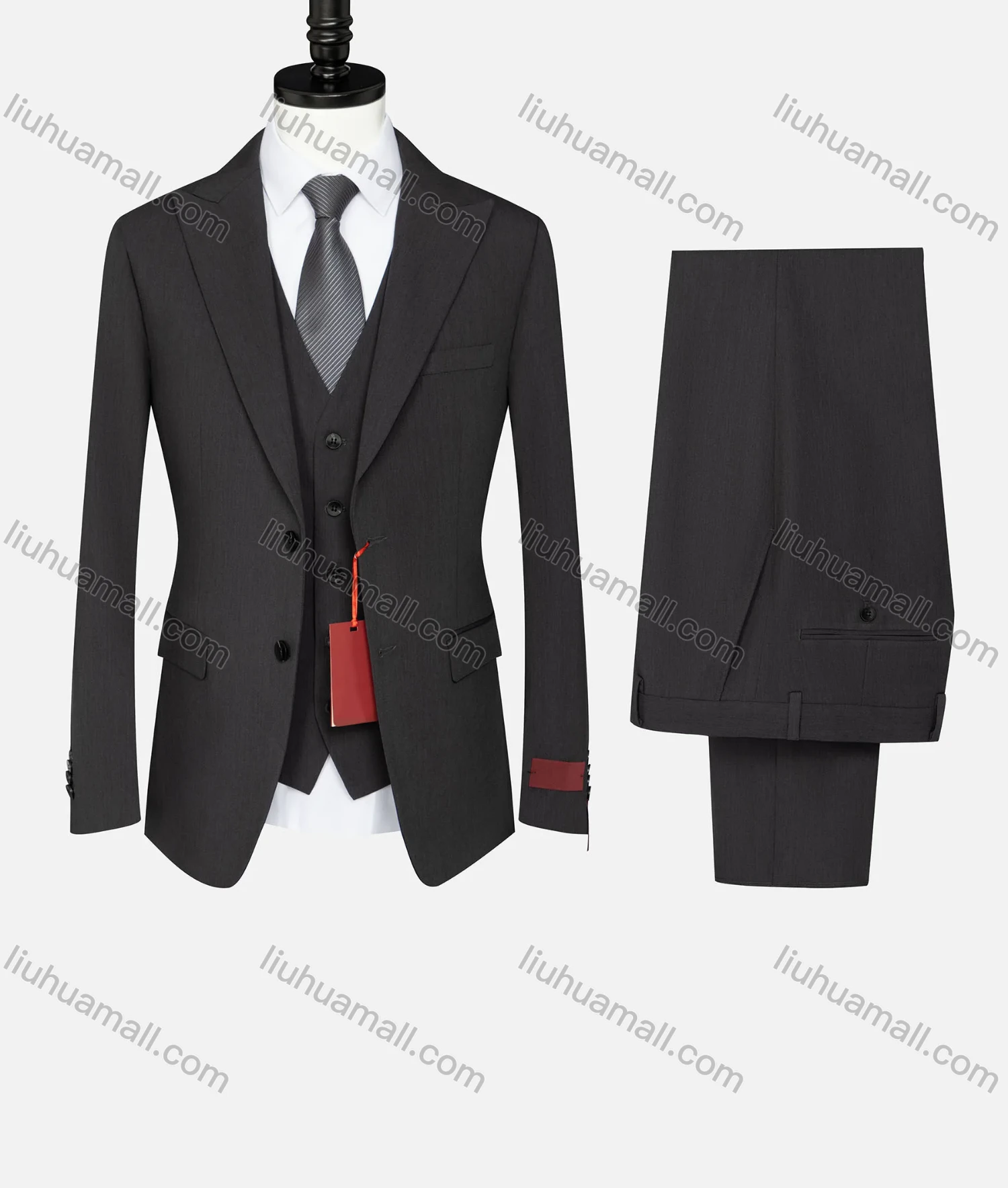 Wholesale Men's Formal Business Lapel Plain Two Button Blazer Jacket & Single Breasted Waistcoat & Pants 3 Piece Suit Set - Liuhuamall