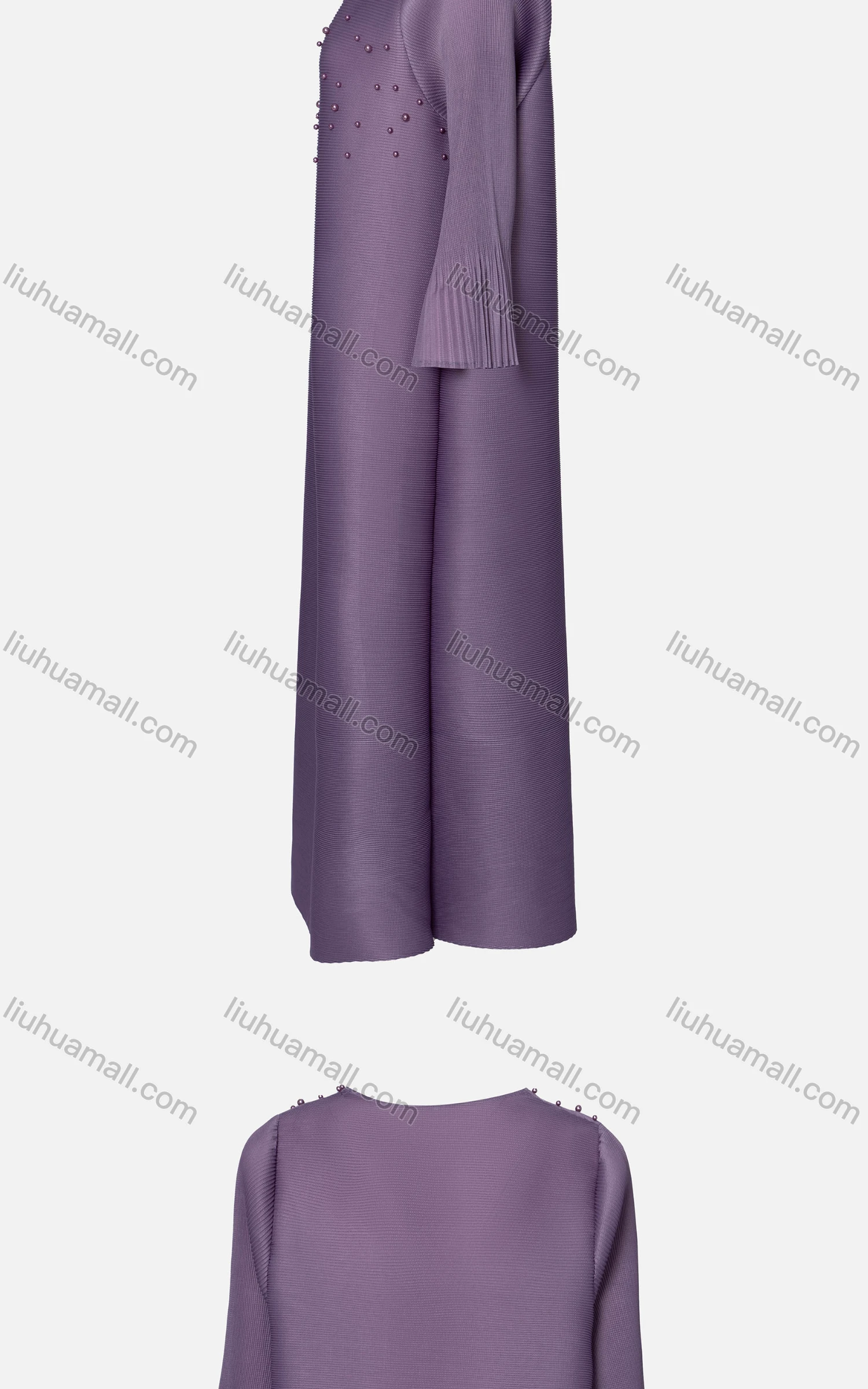 Wholesale Women's Elegant Crew Neck 3/4 Sleeve Pearl Decor Button Down Dress 22013# - Liuhuamall