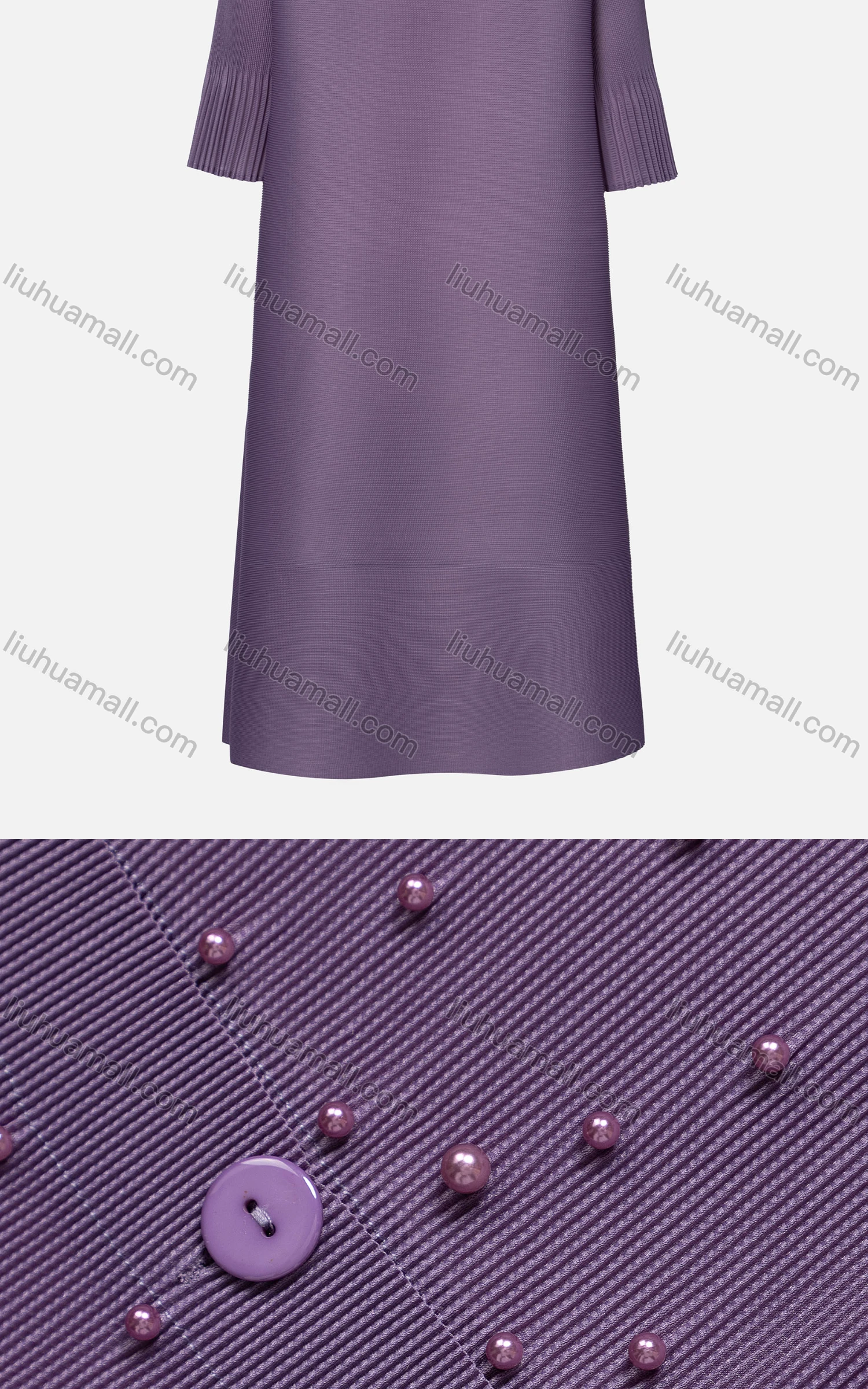 Wholesale Women's Elegant Crew Neck 3/4 Sleeve Pearl Decor Button Down Dress 22013# - Liuhuamall